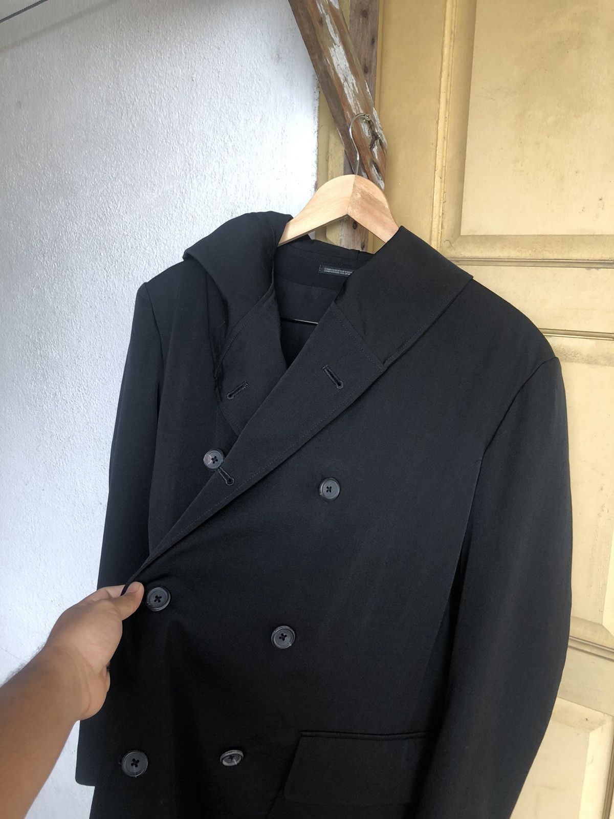 Yohji Yamamoto Yohji Yamamoto Pour Homme Double Breasted Long Coat Hoodie Size US L / EU 52-54 / 3 - 13 Thumbnail
