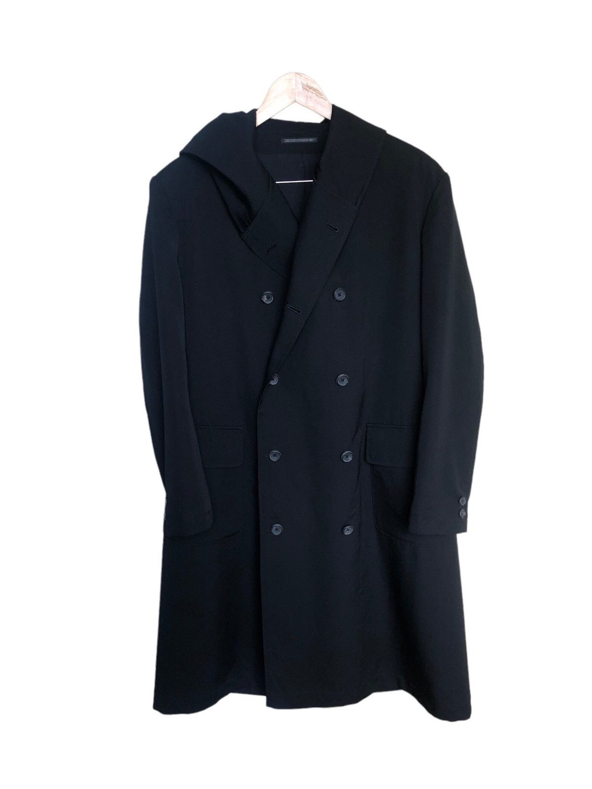 Yohji Yamamoto Yohji Yamamoto Pour Homme Double Breasted Long Coat Hoodie Size US L / EU 52-54 / 3 - 2 Thumbnail