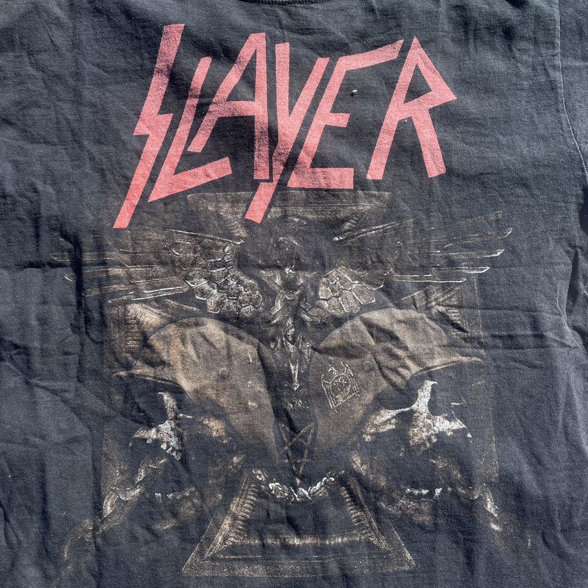 Vintage Vintage 90s Slayer Thrashed Graphic Band Tee Grunge Boxy L Size US L / EU 52-54 / 3 - 5 Thumbnail