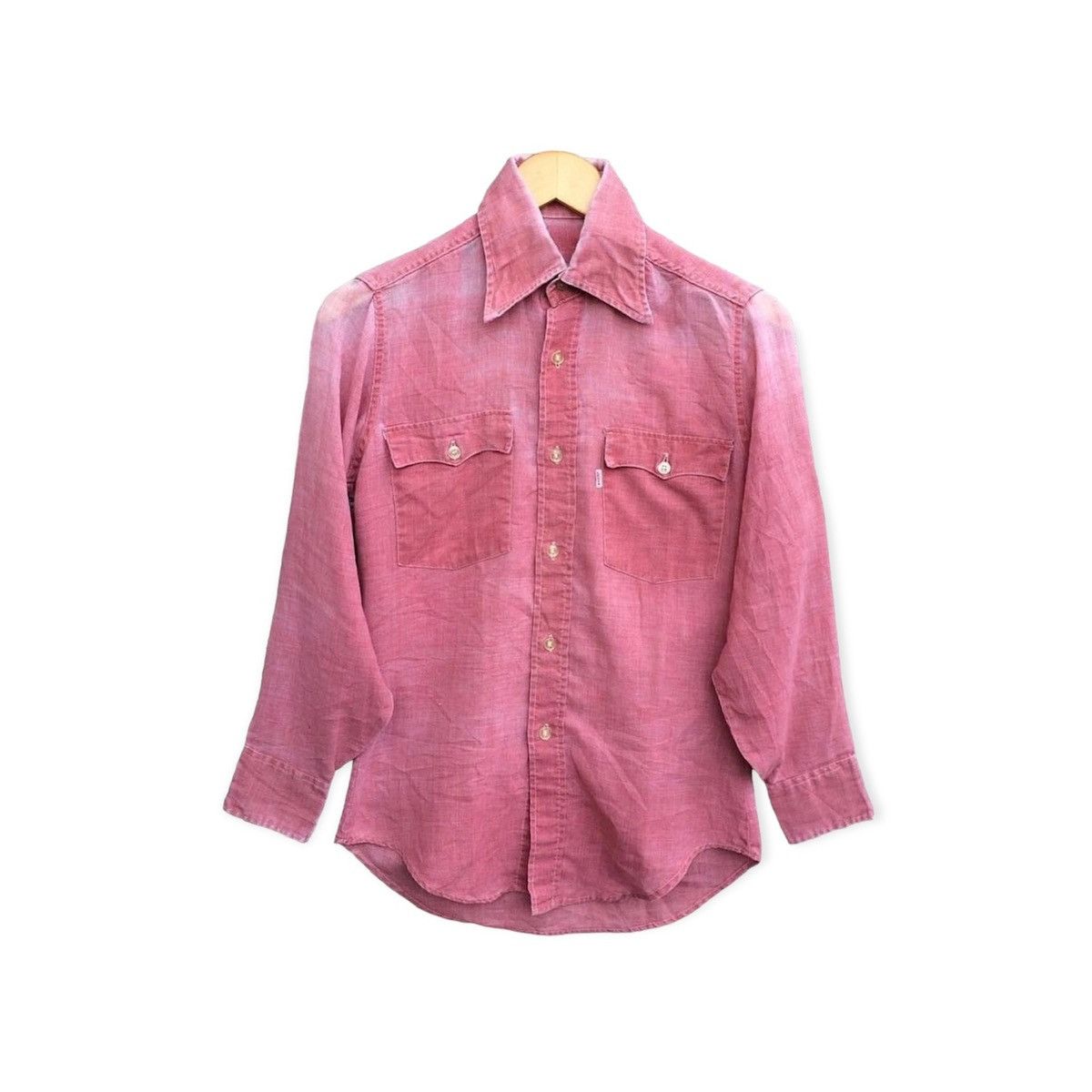 image of Vintage Levis Button Up Chambray Big E Thrashed in Pink, Men's (Size Medium)