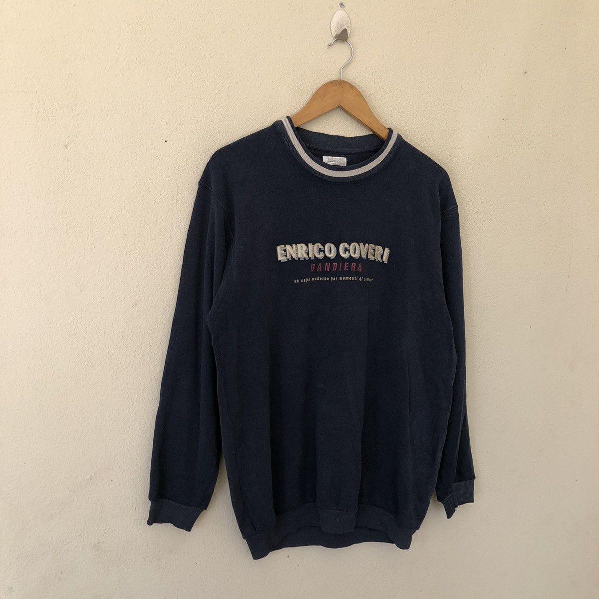 Vintage ENRICO COVERI BANDIERA CREWNECK BIG LOGO Size US L / EU 52-54 / 3 - 2 Thumbnail