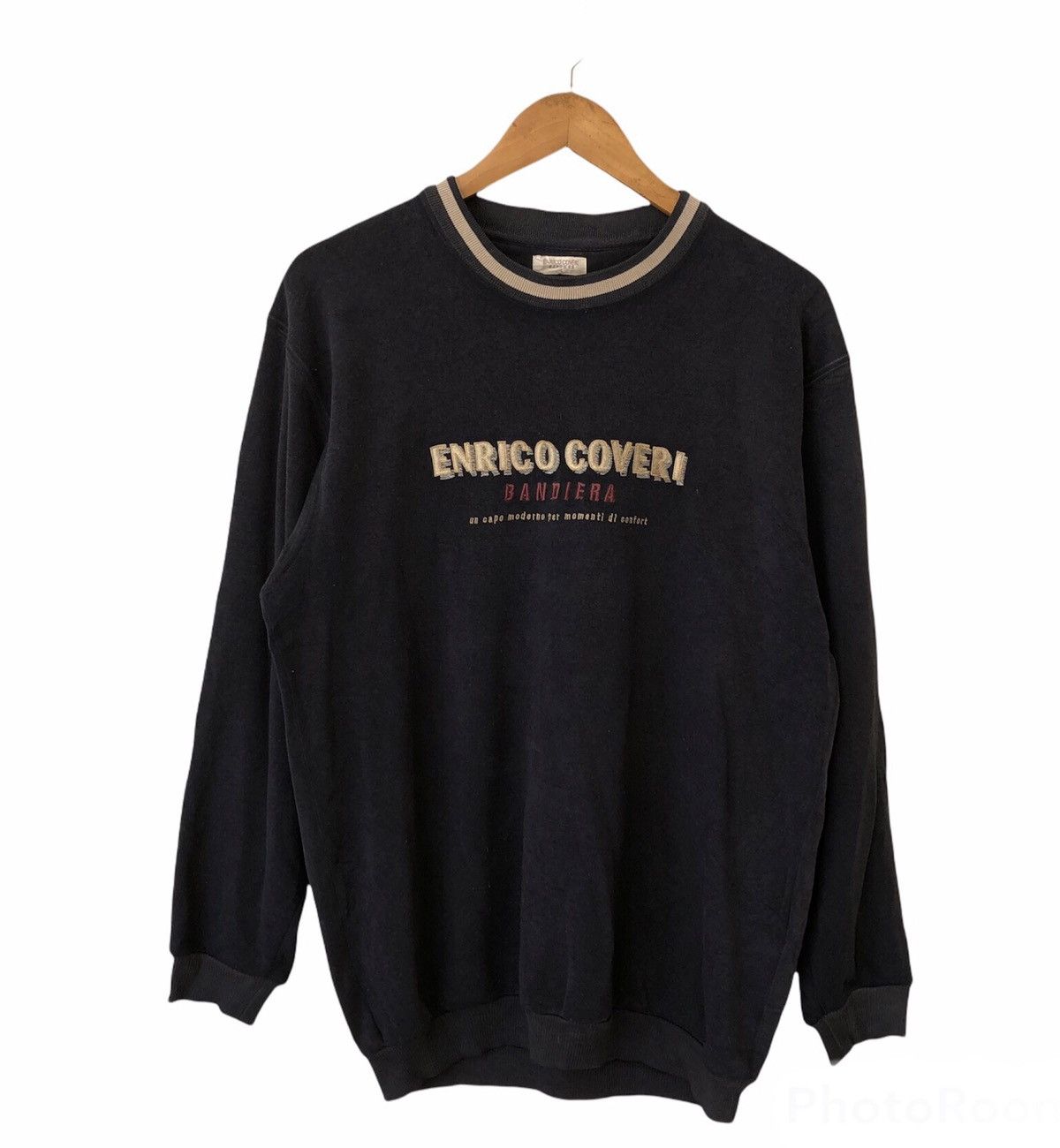 Vintage ENRICO COVERI BANDIERA CREWNECK BIG LOGO Size US L / EU 52-54 / 3 - 1 Thumbnail