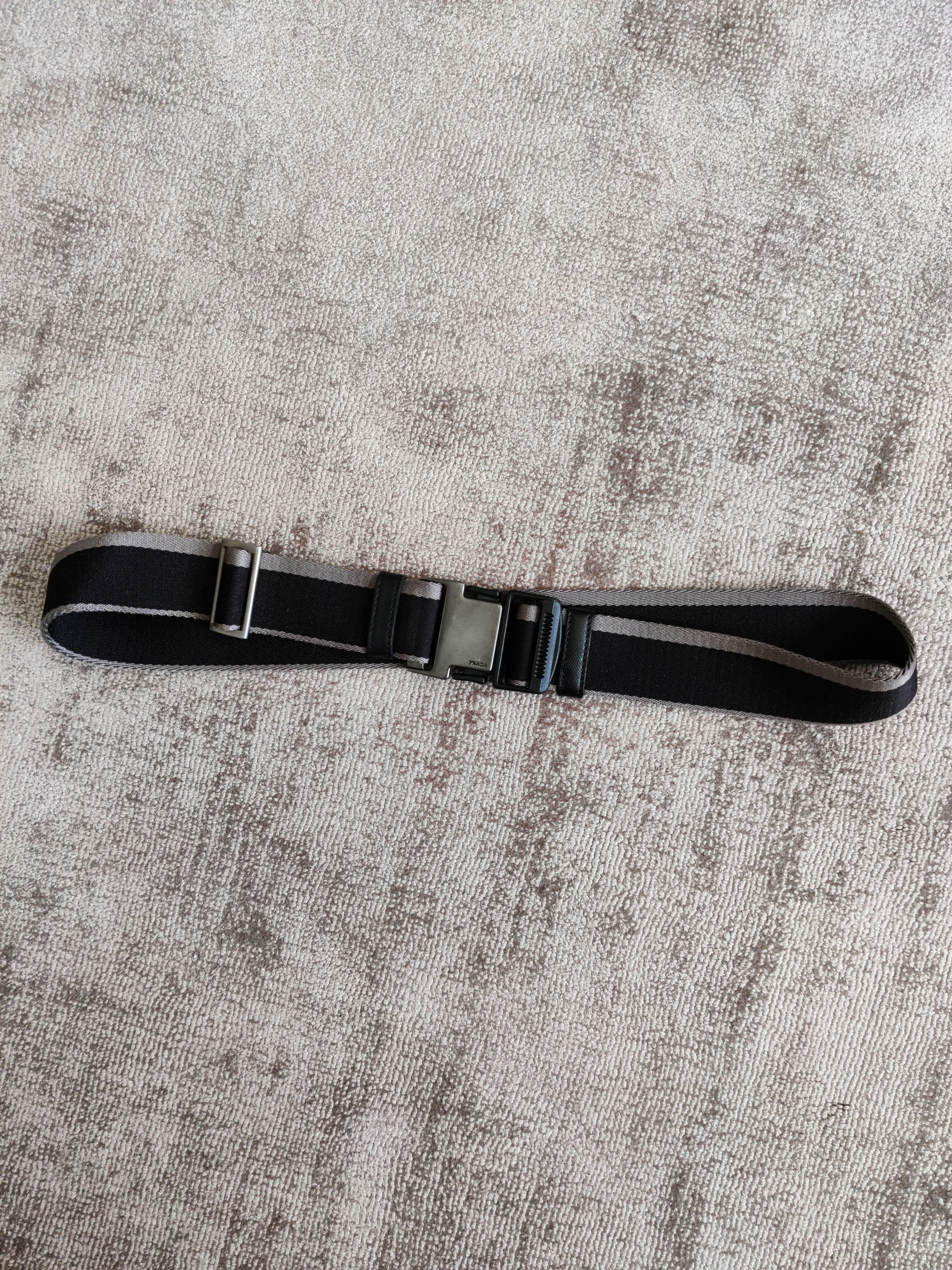 image of Prada Utility Logo Belt in Black/Grey, Men's