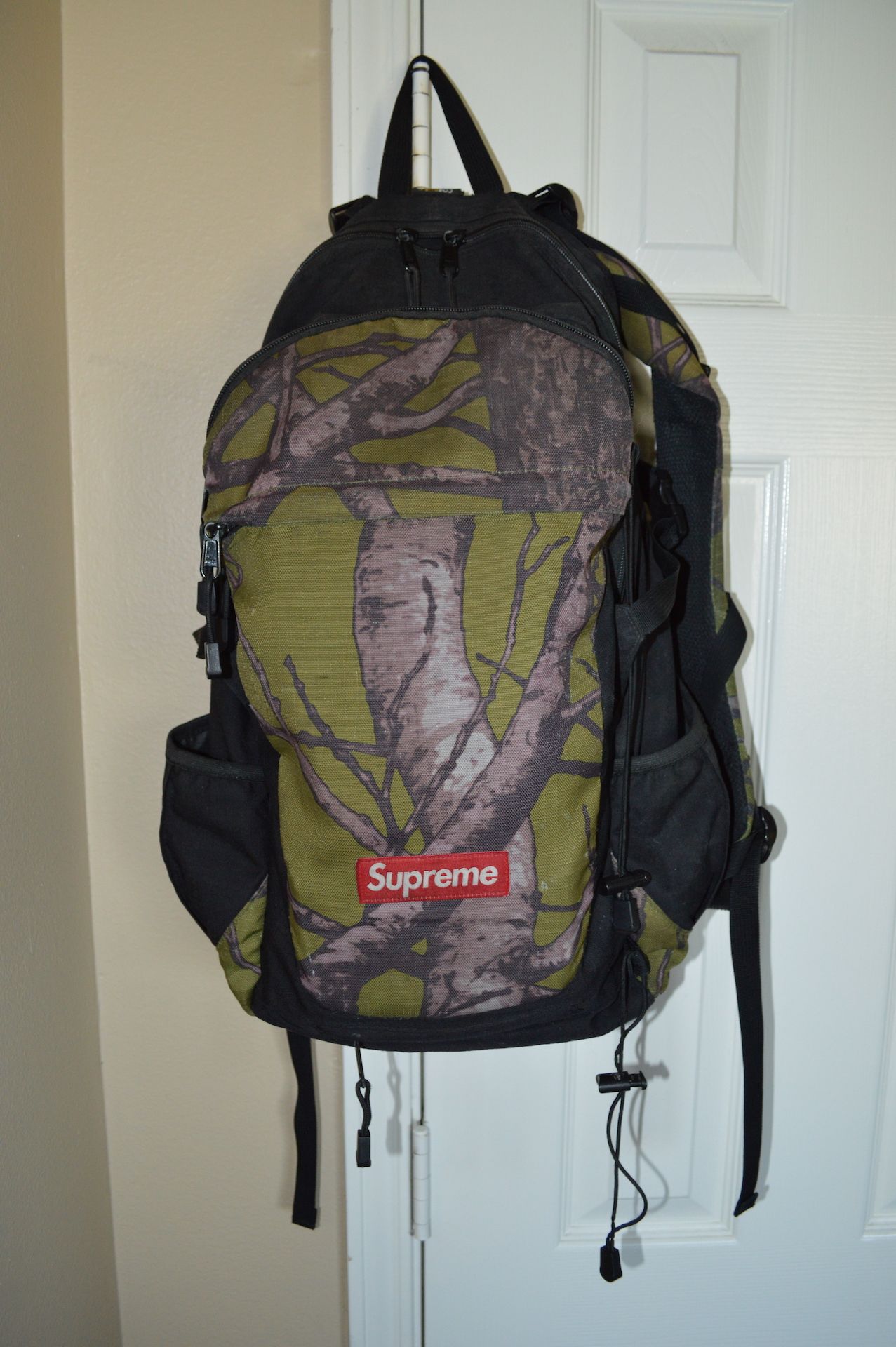 Pre-owned Supreme Fw2012 Wood Land Box Logo Backpack In Black/green/camo