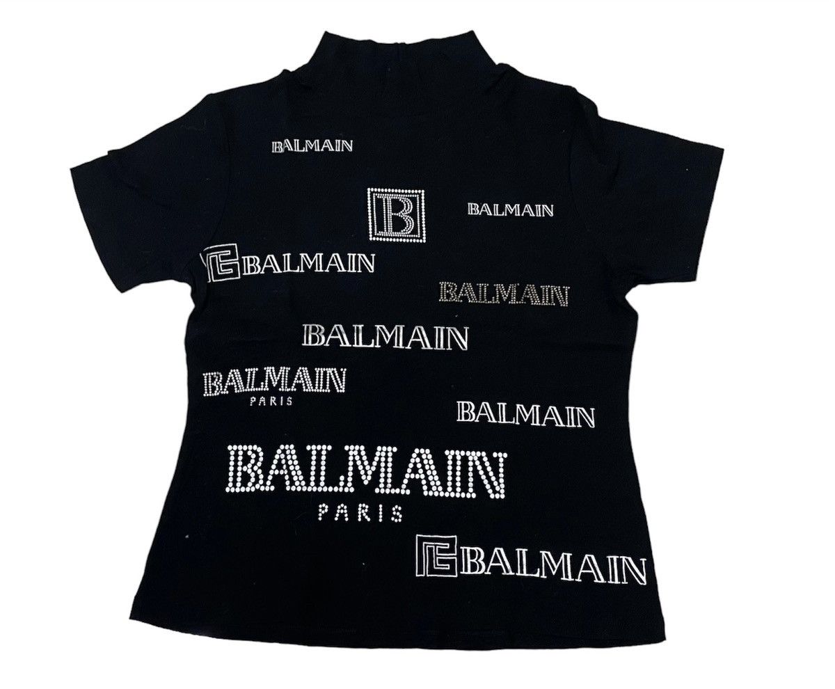 Balmain × Vintage Vtg Monogram Balmain Cropped Tshirt Turtle Neck Size M / US 6-8 / IT 42-44 - 1 Thumbnail