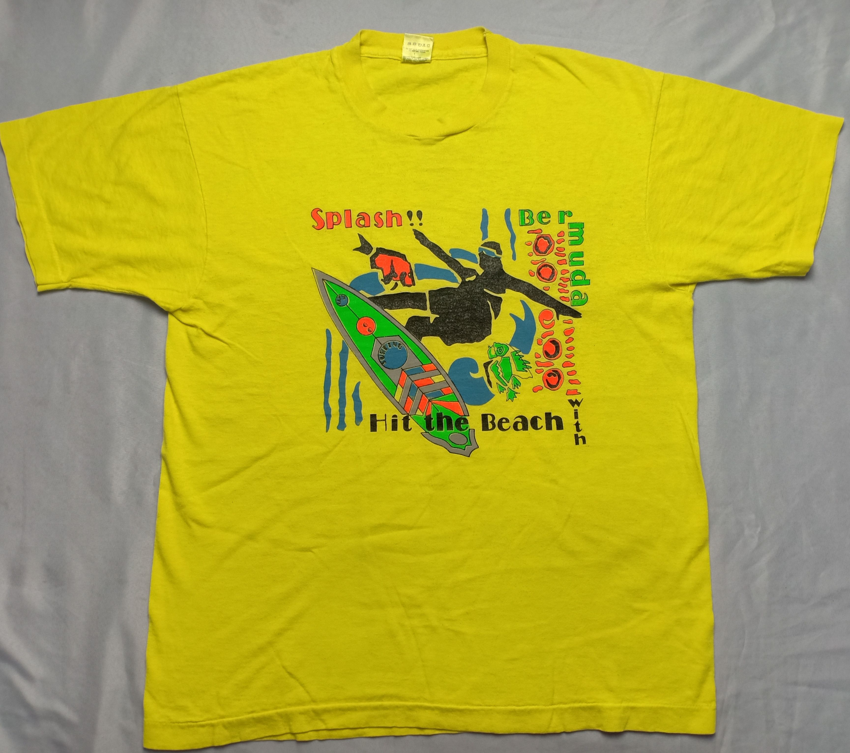 Fruit Of The Loom Vintage 80s 90s Surf Surfing Bermuda Beach Promo Tee Size US L / EU 52-54 / 3 - 2 Thumbnail