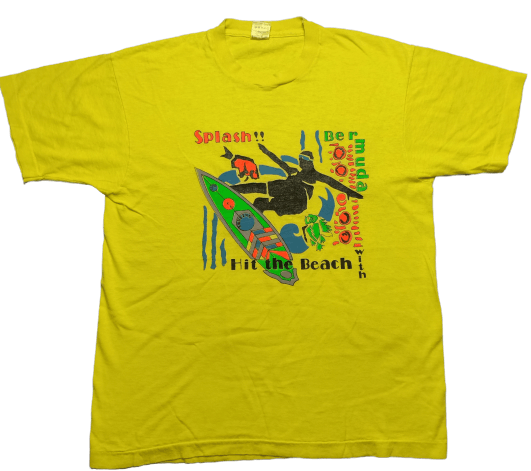 image of Fruit Of The Loom x Surf Style Vintage 80's 90's Surf Surfing Bermuda Beach Promo Tee in Yellow (Si