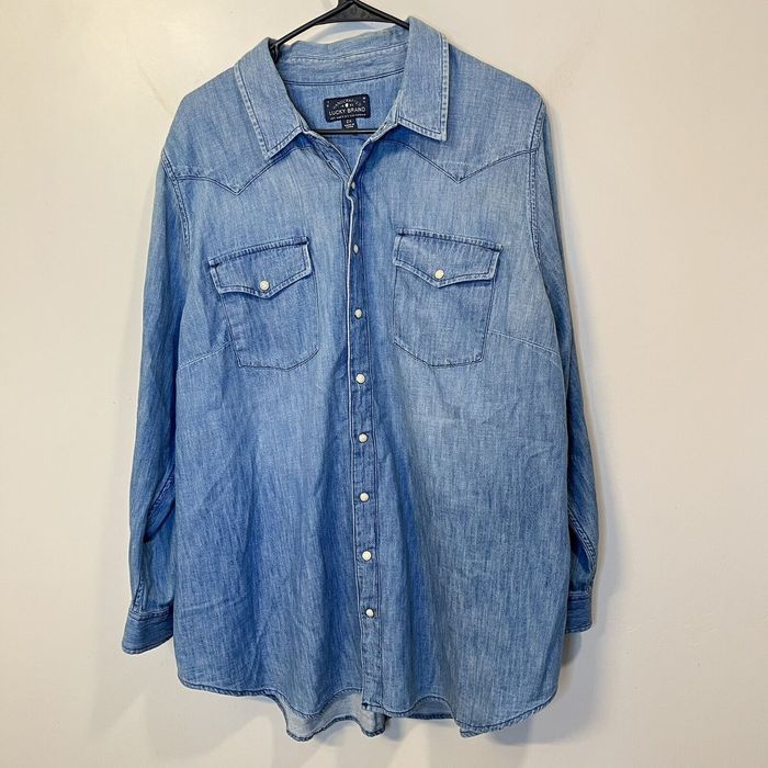 Vintage Lucky Brand 2XL Denim Pearl Snap Western Shirt Long Sleeve ...