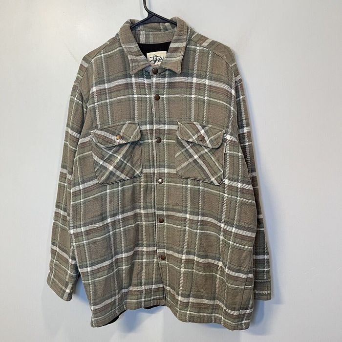 Vintage 90s Stussy Authentic Outer Gear Green Brown Flannel Jacket ...
