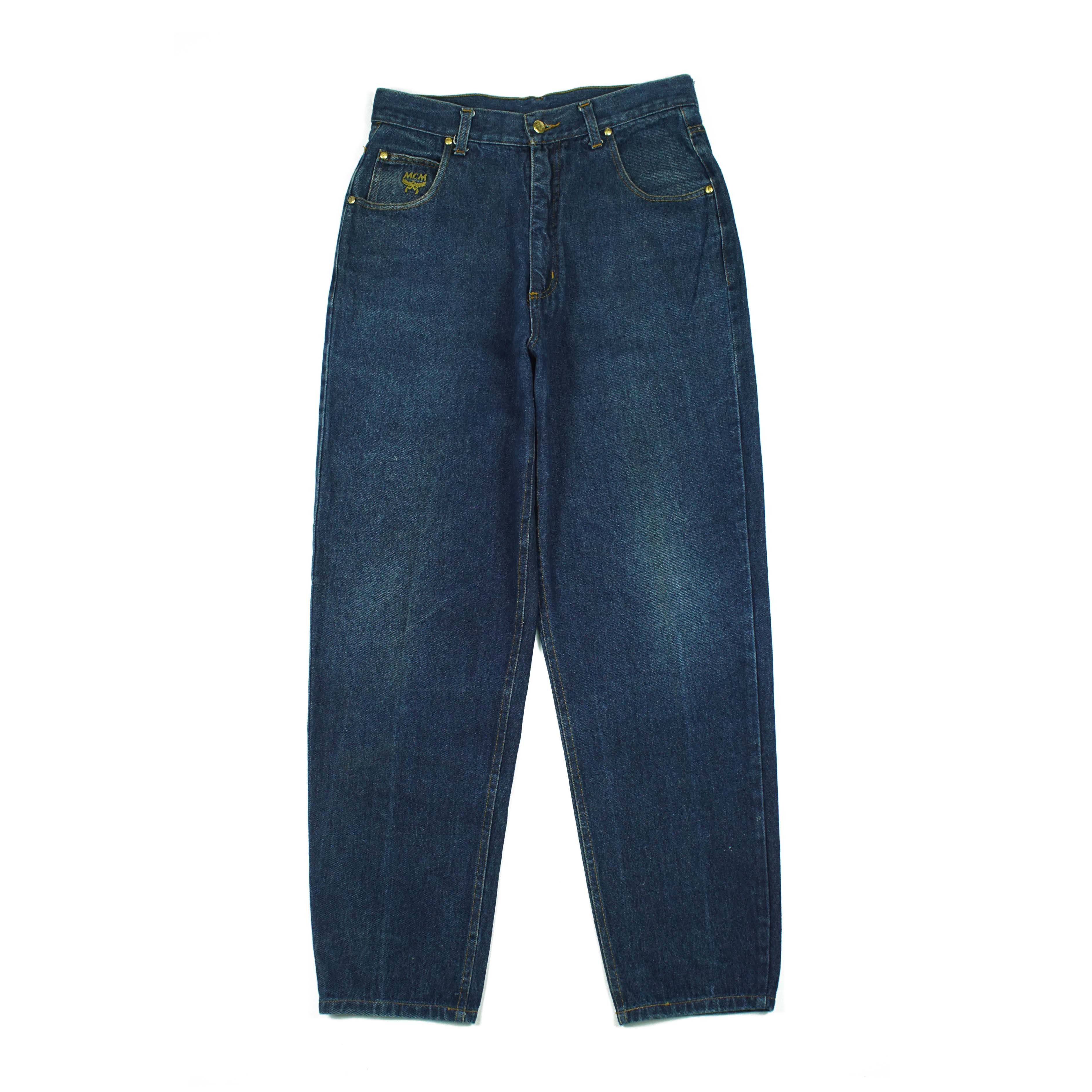 MCM × Vintage 90s MCM Studded Logo Denim Pants Size US 31 - 5 Thumbnail