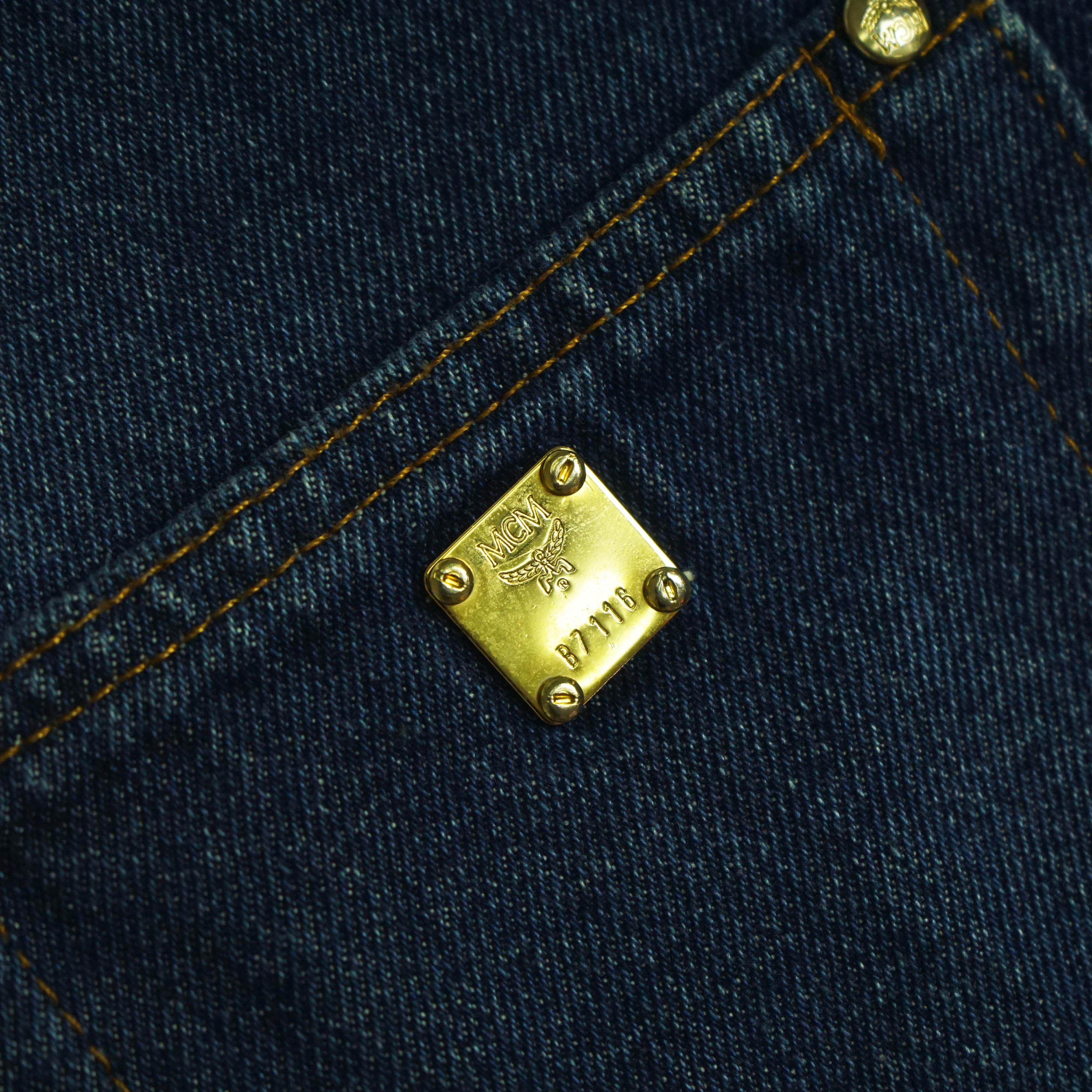 MCM × Vintage 90s MCM Studded Logo Denim Pants Size US 31 - 4 Thumbnail