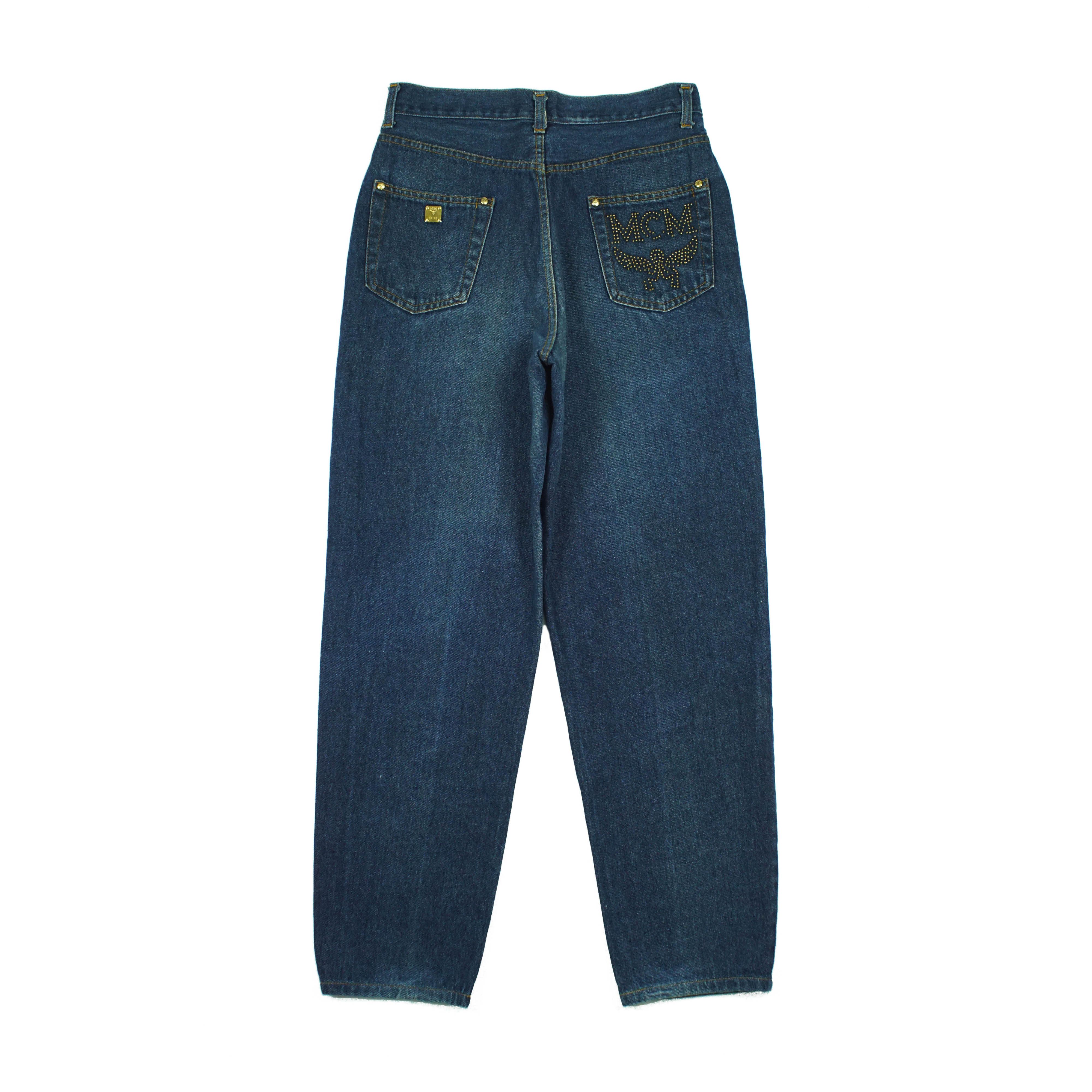 MCM × Vintage 90s MCM Studded Logo Denim Pants Size US 31 - 2 Thumbnail