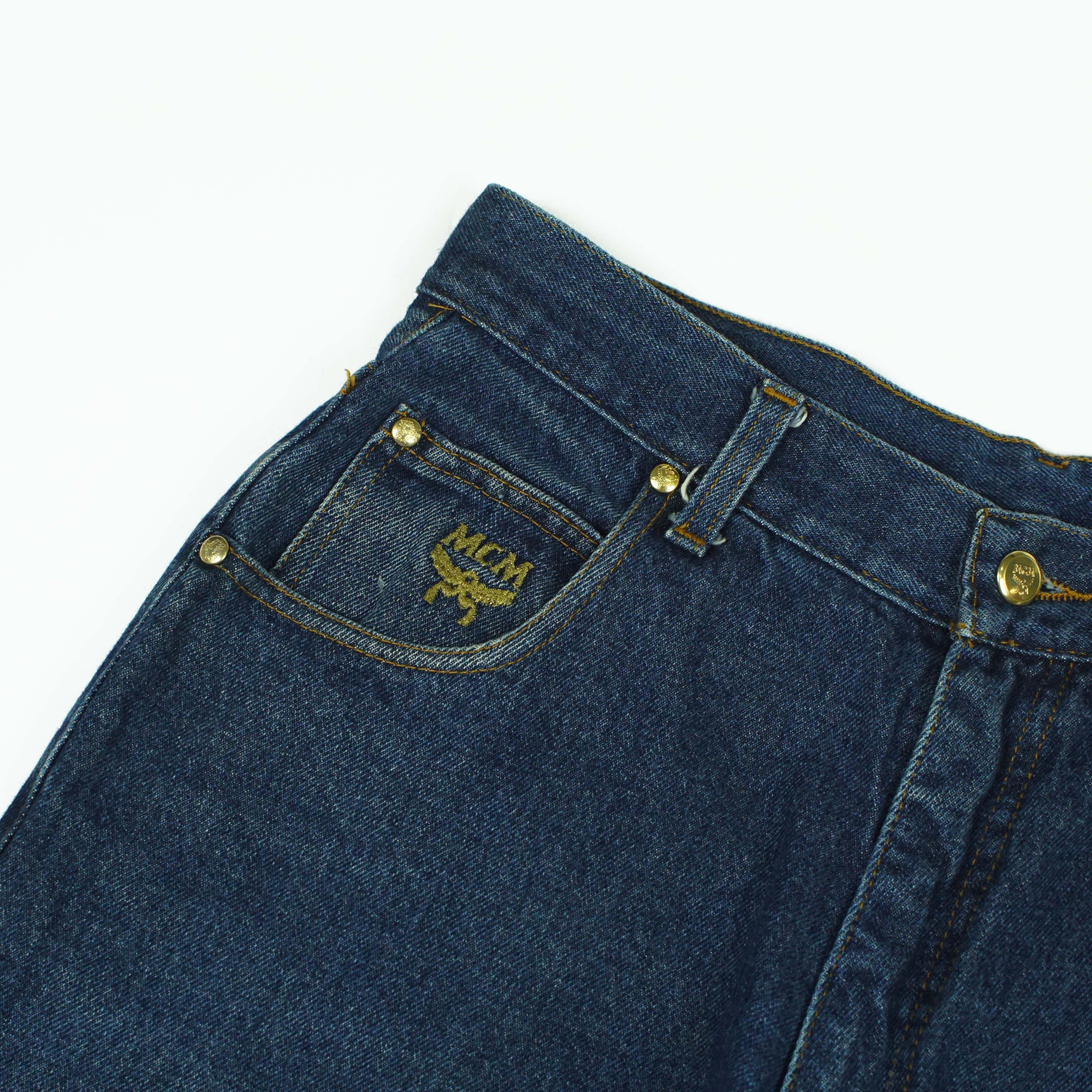 MCM × Vintage 90s MCM Studded Logo Denim Pants Size US 31 - 8 Thumbnail