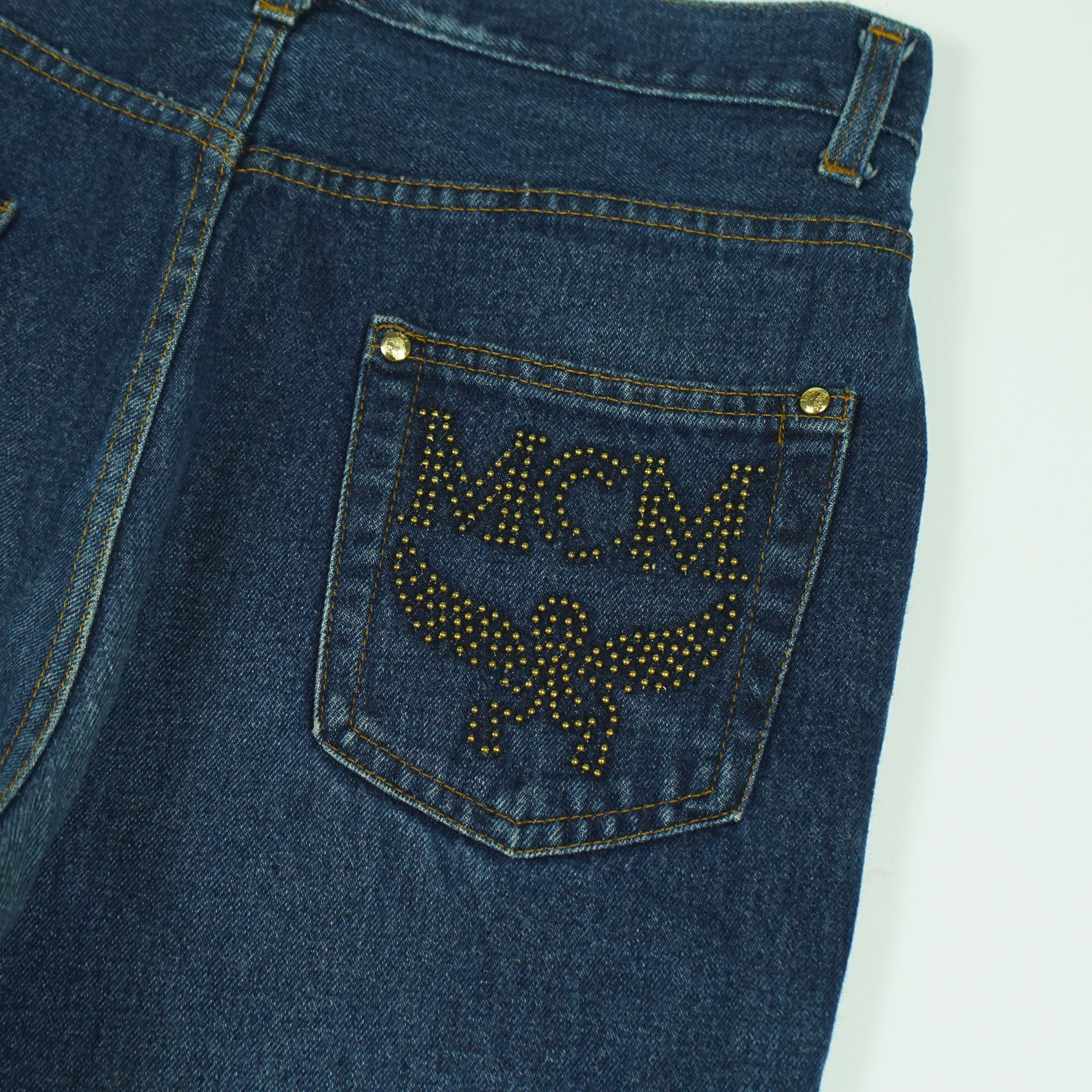 MCM × Vintage 90s MCM Studded Logo Denim Pants Size US 31 - 3 Thumbnail