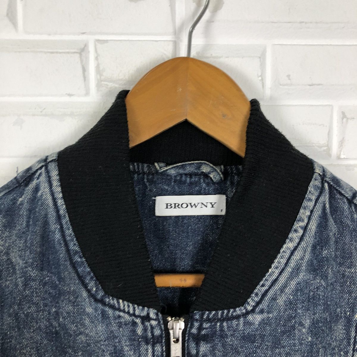 Japanese Brand VINTAGE DENIM VARSITY JACKET BIG LOGO BROWNY Size US M / EU 48-50 / 2 - 6 Thumbnail