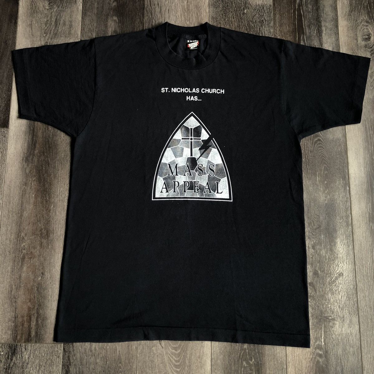 Vintage Vintage 1990s St Nicholas Church Mass Appeal Shield Logo Tee Size US XL / EU 56 / 4 - 2 Thumbnail