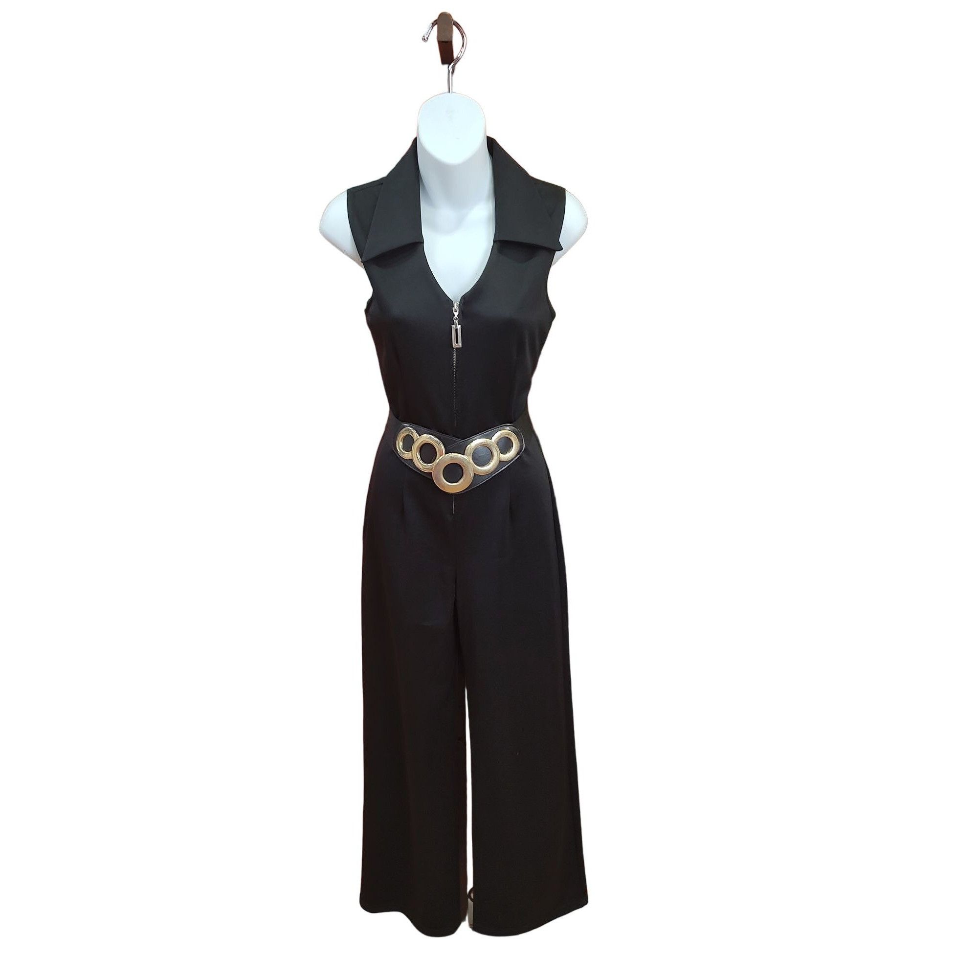 90's does 70's Vintage Black Flare Leg Jumpsuit by Chelsey