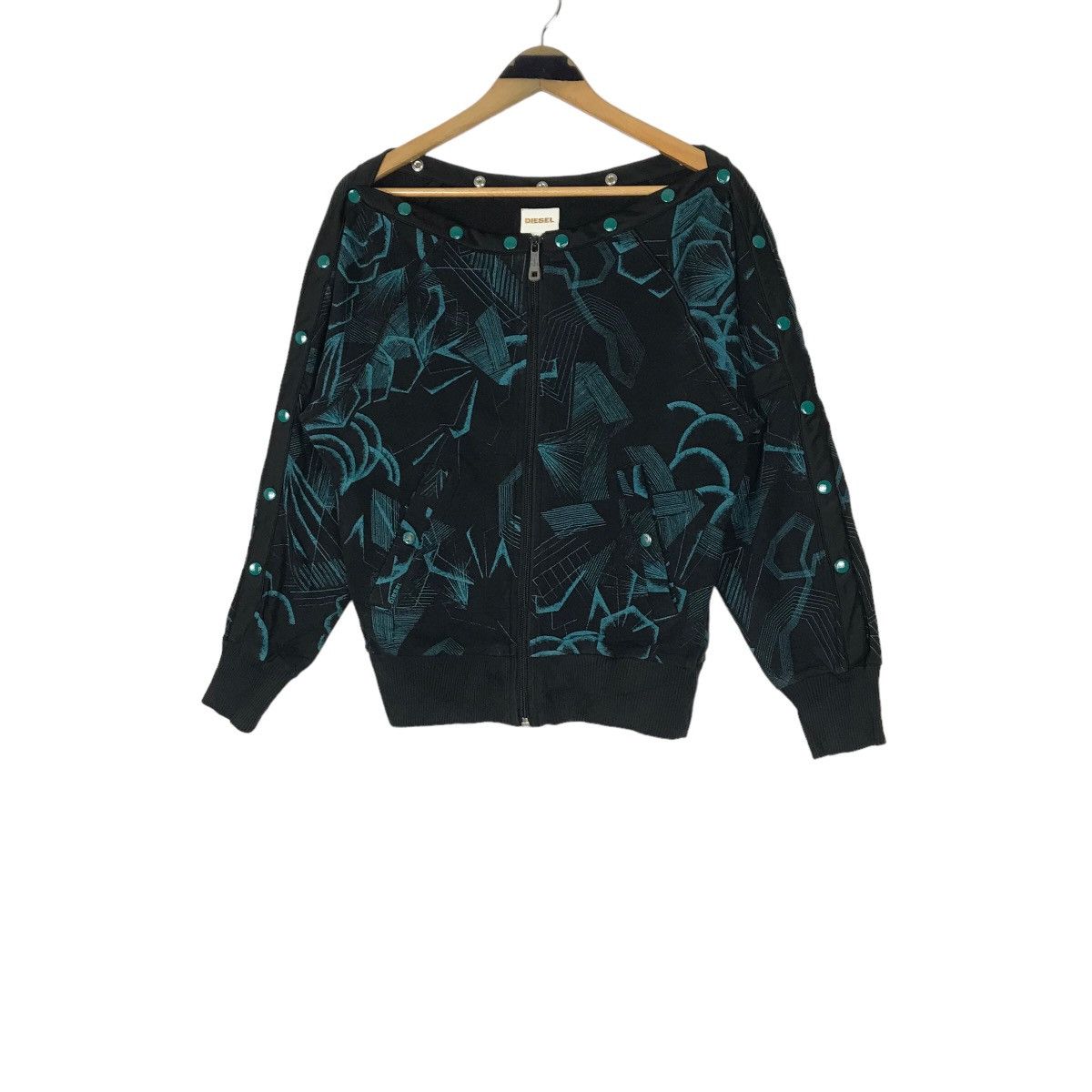 Diesel × Vintage Vintage Diesel Women’s Off Shoulder Zip Up Sweatshirt Size M / US 6-8 / IT 42-44 - 2 Thumbnail
