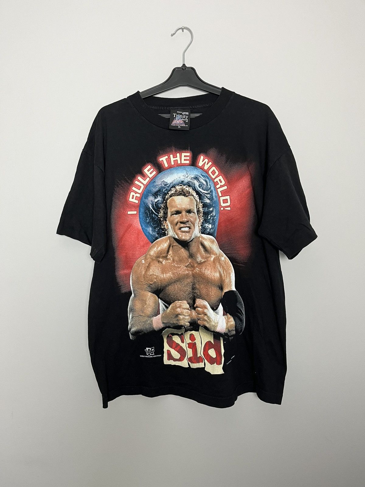 Image of Vintage 1996 Sycho Sid Wwe I Rule The World Wwf 90's Tee in Black, Men's (Size XL)