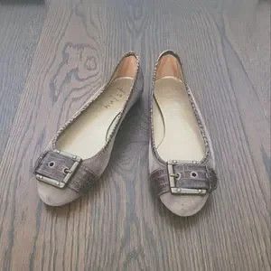 image of Fs/ny Taupe Suede Brown Croc Detail Buckle Ballet Flat Rare in Gray/Brown, Women's (Size 7)
