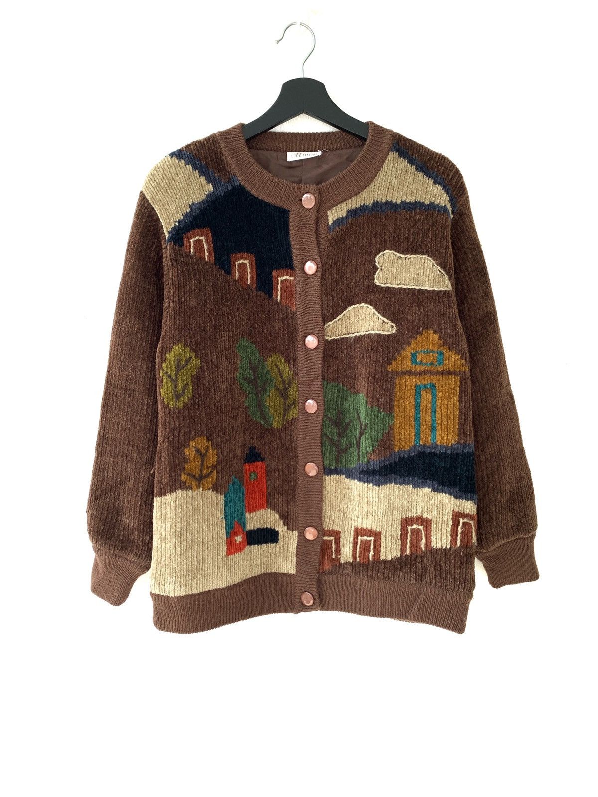 Japanese Brand Vintage Minon Printed Fleece Khaki Cardigan Sweater Size US M / EU 48-50 / 2 - 1 Thumbnail