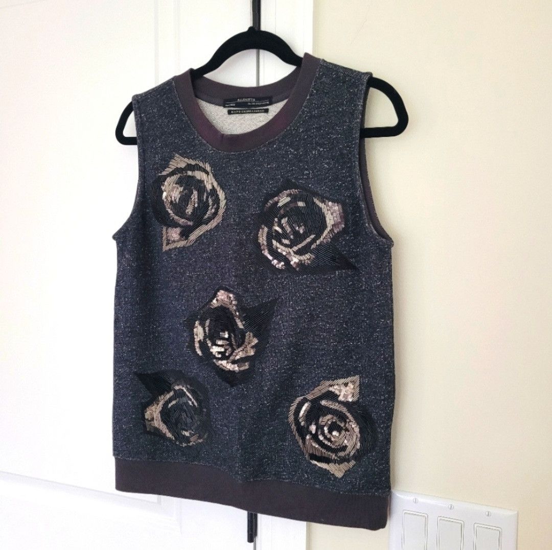 Allsaints Sleeveless Embellished Beaded Rose Sweater Scratch Vest Tank Size M / US 6-8 / IT 42-44 - 5 Thumbnail