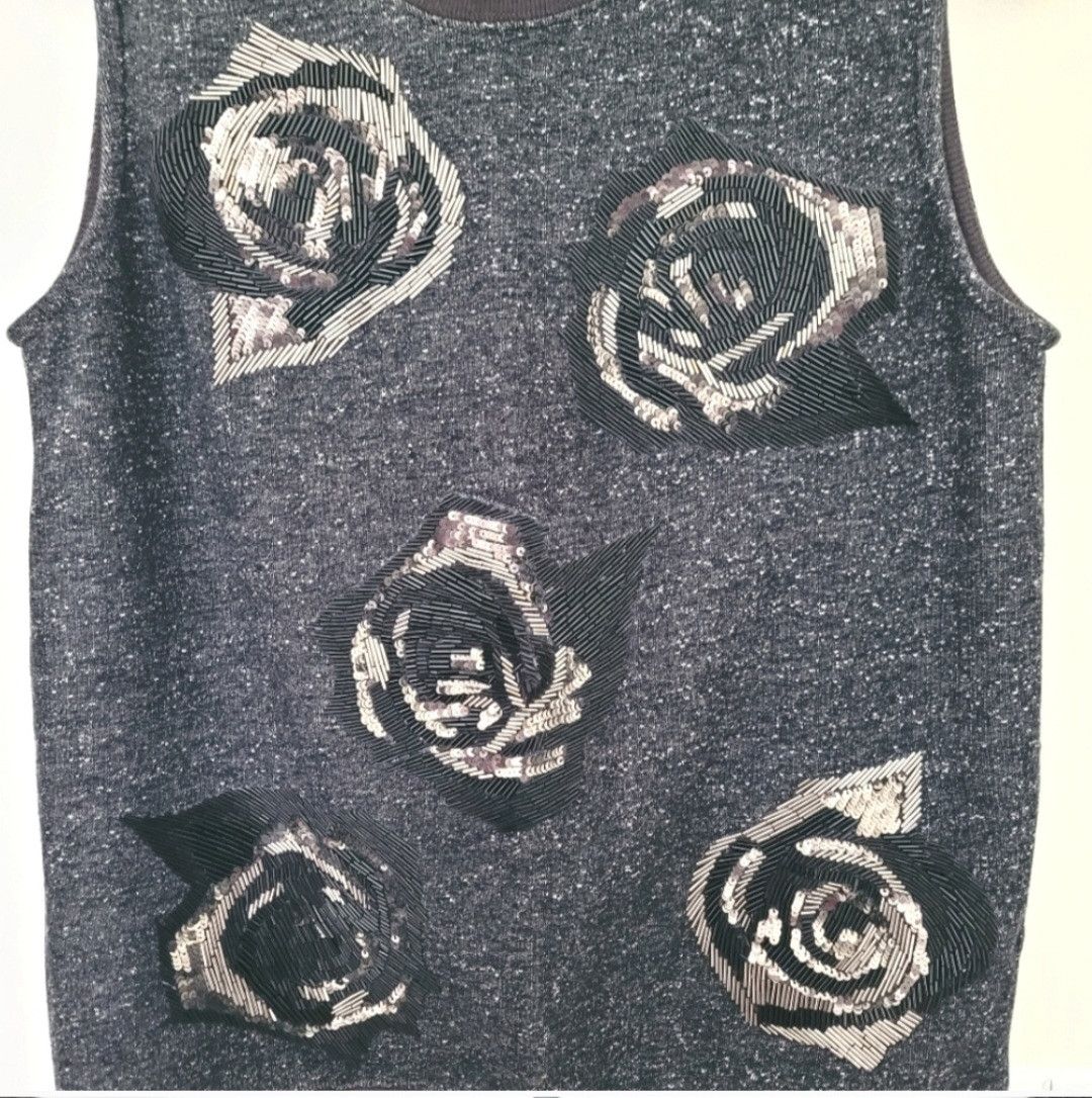 Allsaints Sleeveless Embellished Beaded Rose Sweater Scratch Vest Tank Size M / US 6-8 / IT 42-44 - 8 Thumbnail
