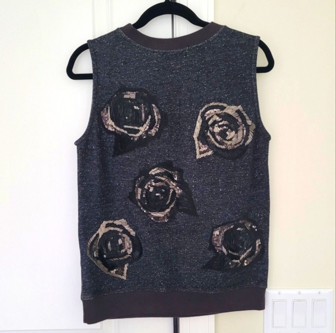 Allsaints Sleeveless Embellished Beaded Rose Sweater Scratch Vest Tank Size M / US 6-8 / IT 42-44 - 6 Thumbnail