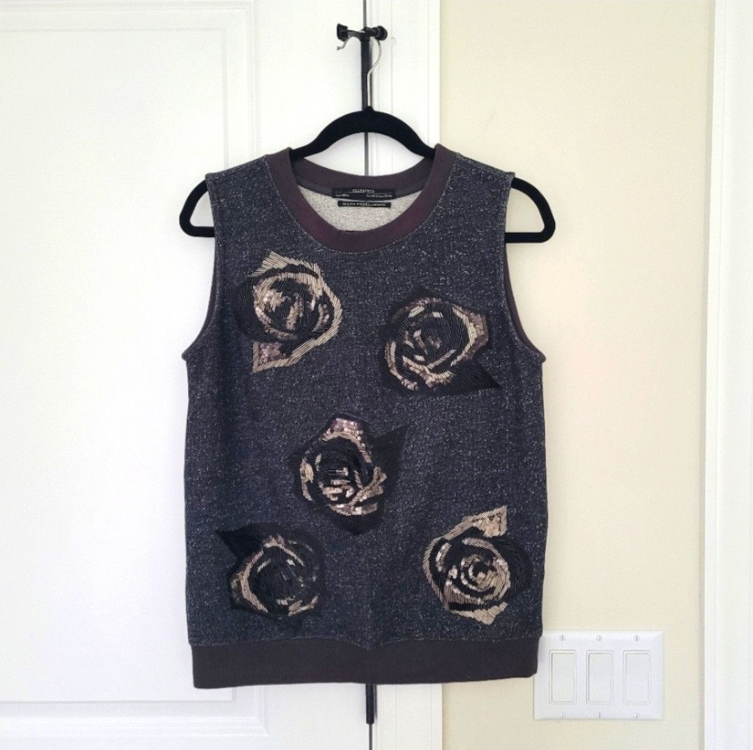 Allsaints Sleeveless Embellished Beaded Rose Sweater Scratch Vest Tank Size M / US 6-8 / IT 42-44 - 4 Thumbnail