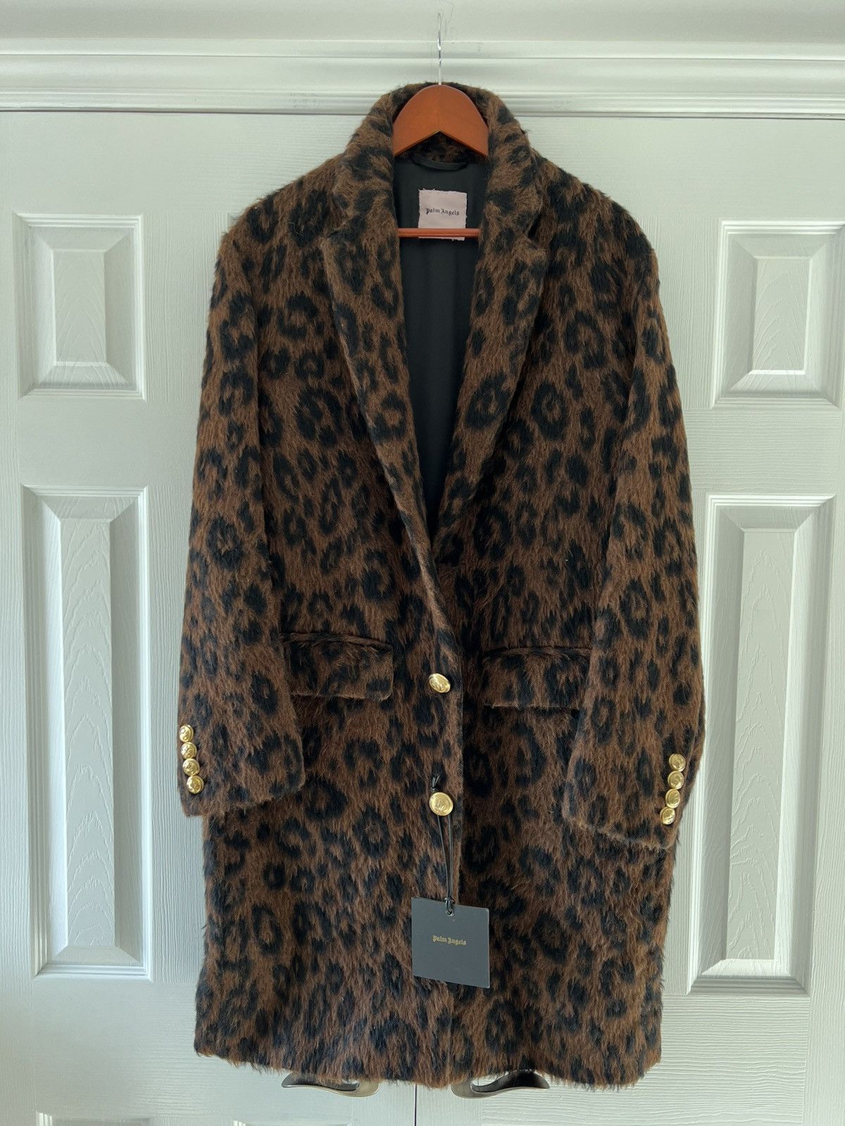 image of Palm Angels Leopard Coat in Brown, Men's (Size Small)