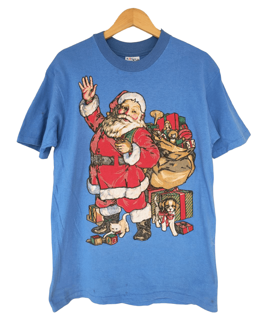 image of Hanes x Movie 80's Vintage Santa Claus Big Print T in Blue, Men's (Size Medium)