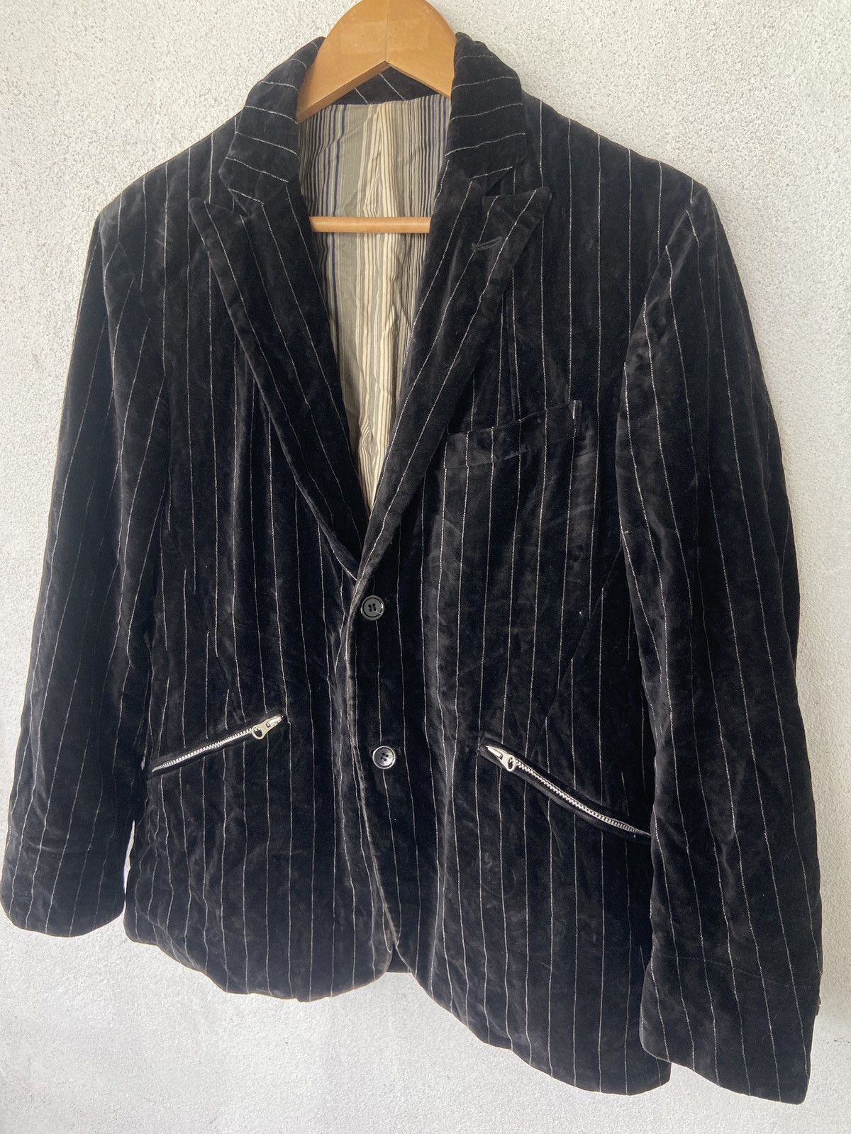 Japanese Brand Vintage PPFM Striped Black Velvet Blazer Jacket Size US M / EU 48-50 / 2 - 3 Thumbnail