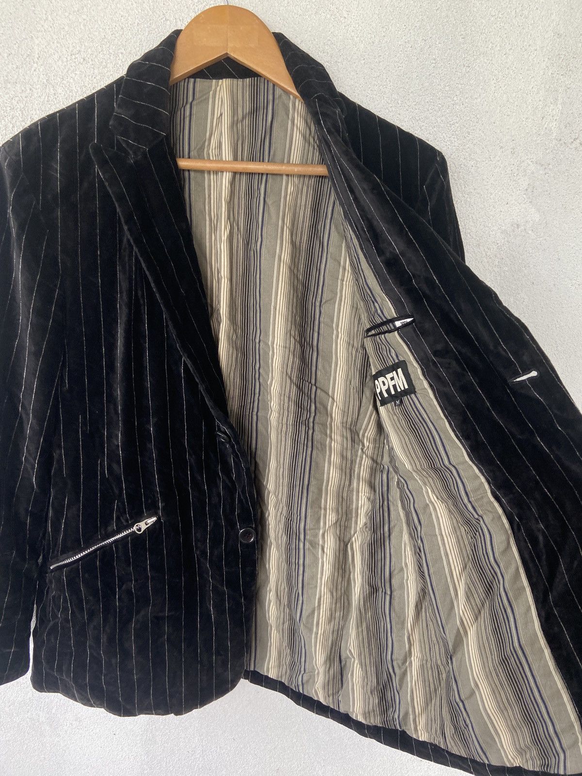 Japanese Brand Vintage PPFM Striped Black Velvet Blazer Jacket Size US M / EU 48-50 / 2 - 4 Thumbnail