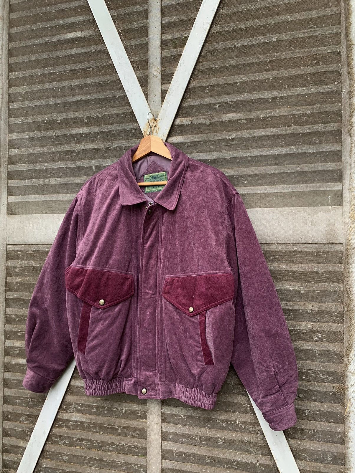 image of Multipocket Maroon Seude Bomber Jacket, Men's (Size Medium)