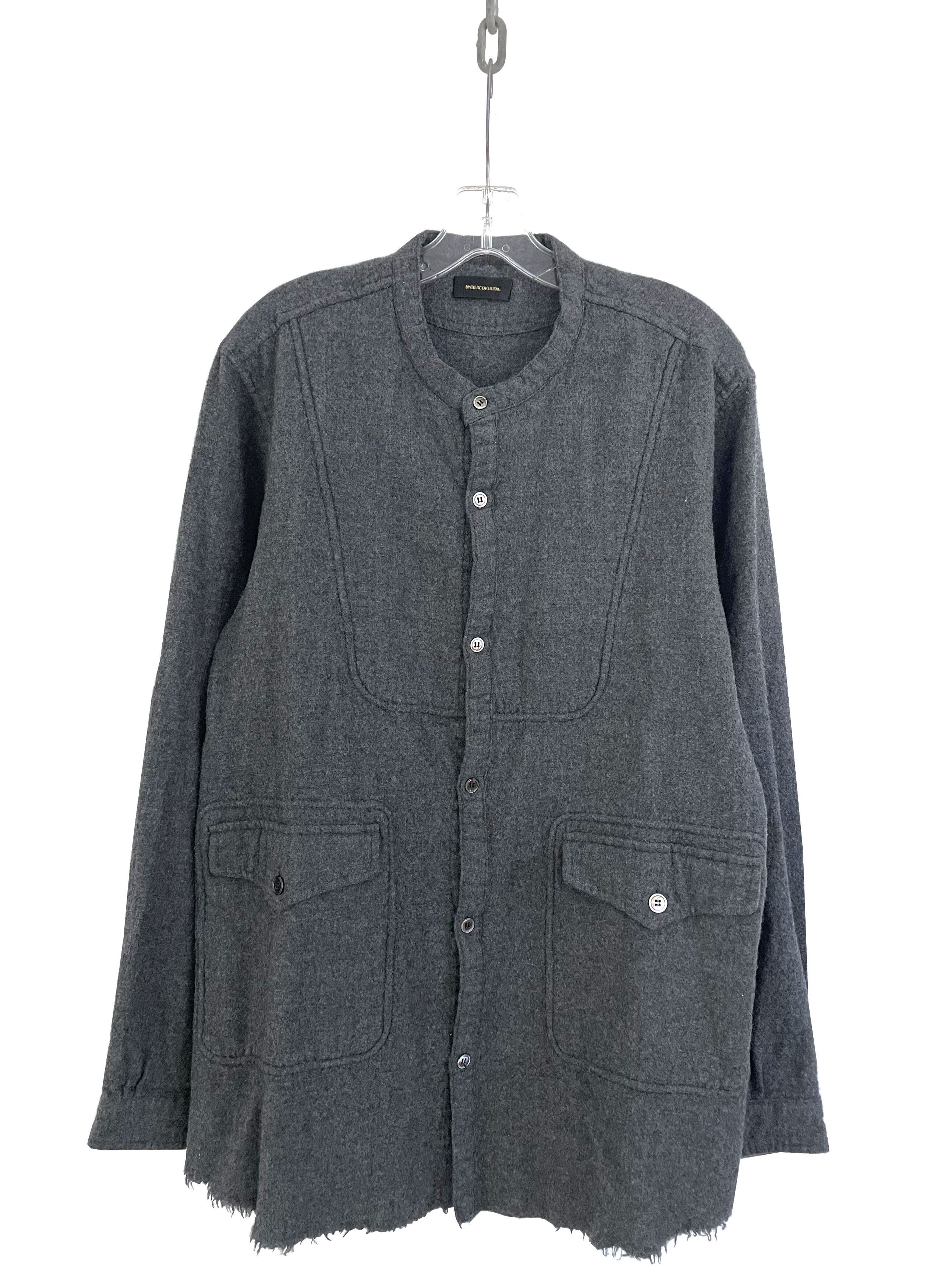 image of Undercover Aw14 Distressed Wool Buttonup in Grey, Men's (Size XL)
