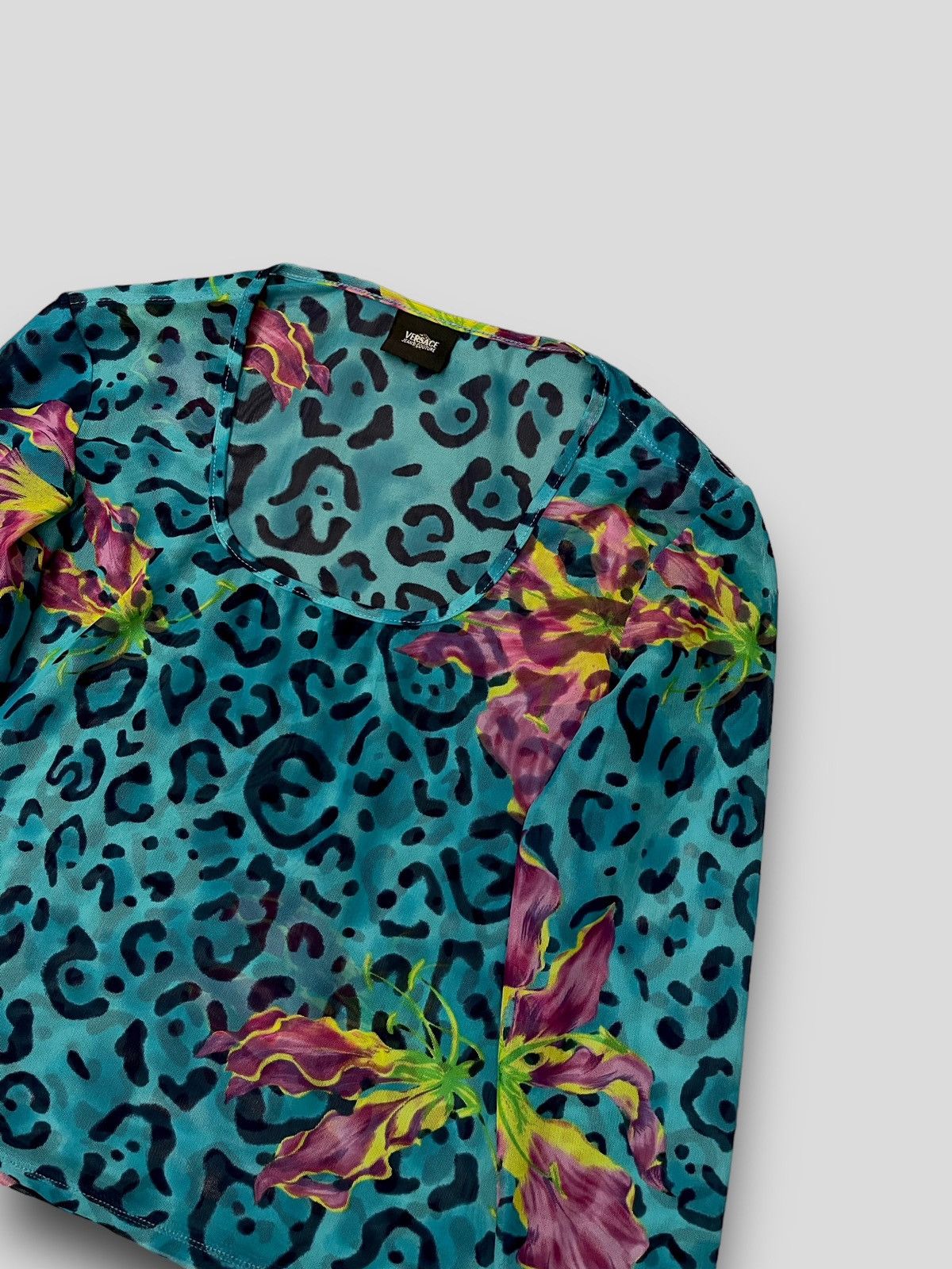 Versace Versace Abstract Floral Print Turqois Longsleeve Mesh Size US M / EU 48-50 / 2 - 3 Thumbnail