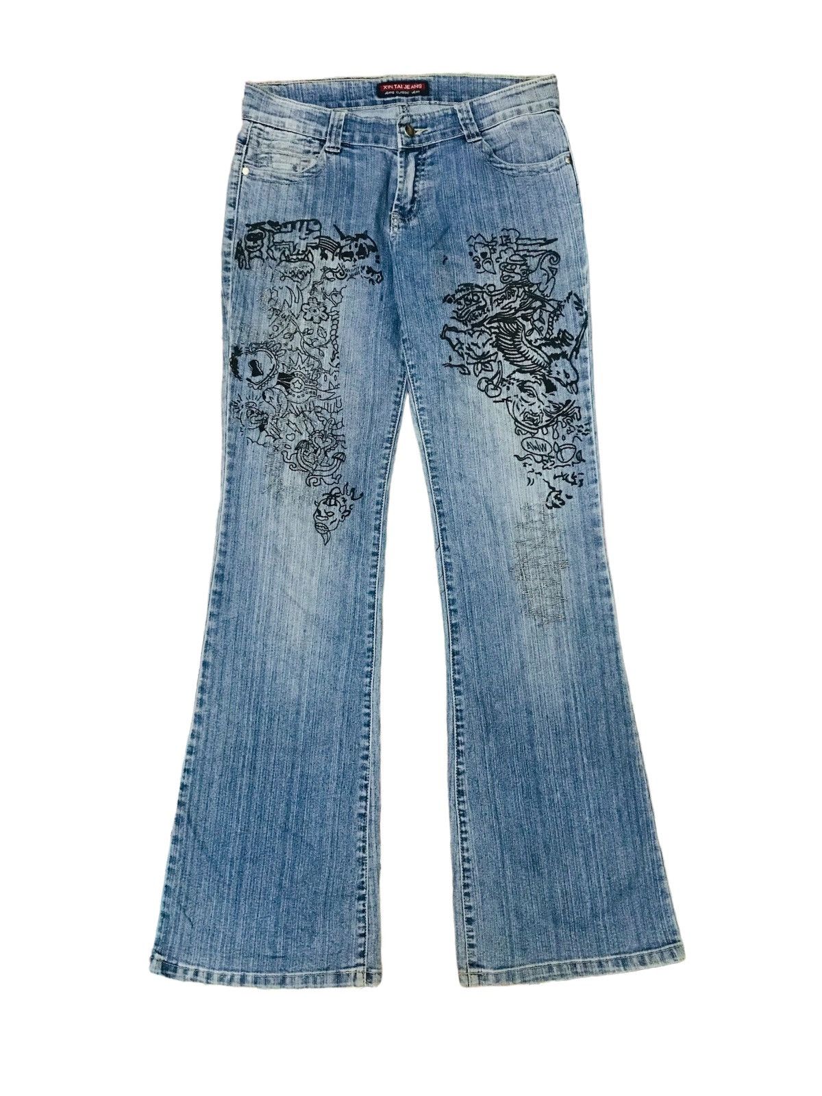 FLARE JEANS CUSTOM HISTORY ART DRAWING ELECTRIC CRIME