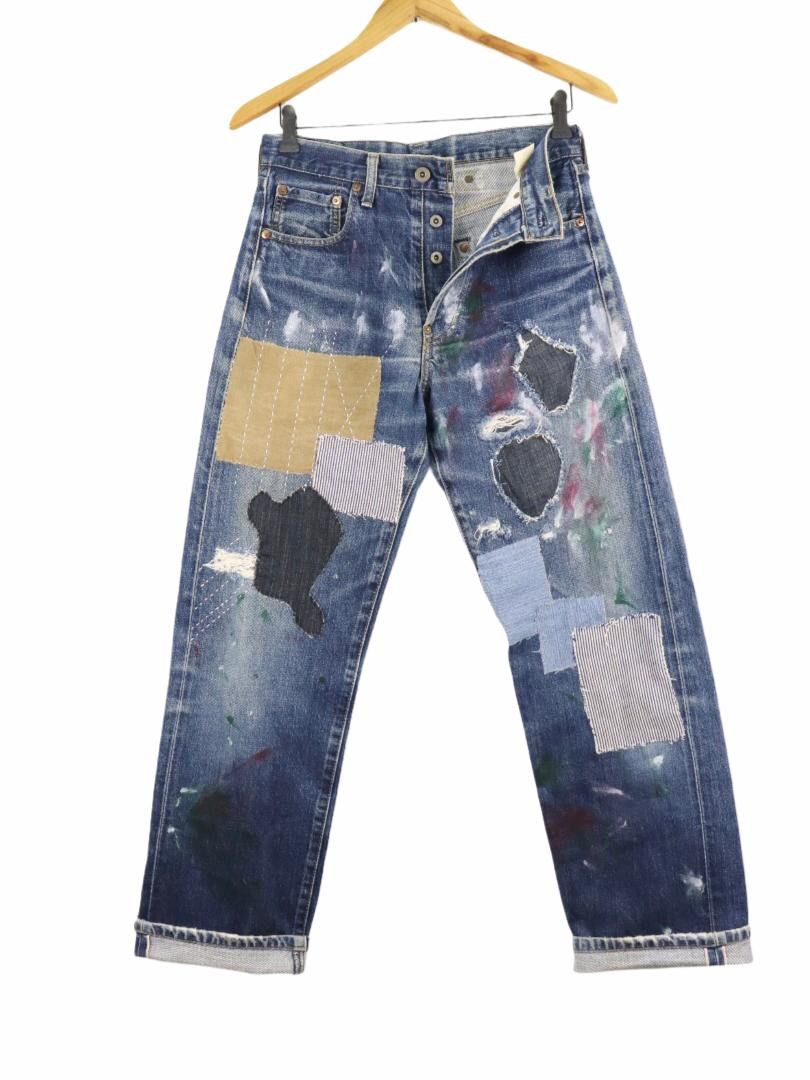 image of Levis Vintage Clothing x Lvc 702-Xx (Big E) Vtg. Patchwork Selvedge Paint Art Denim, Men's (Size 29