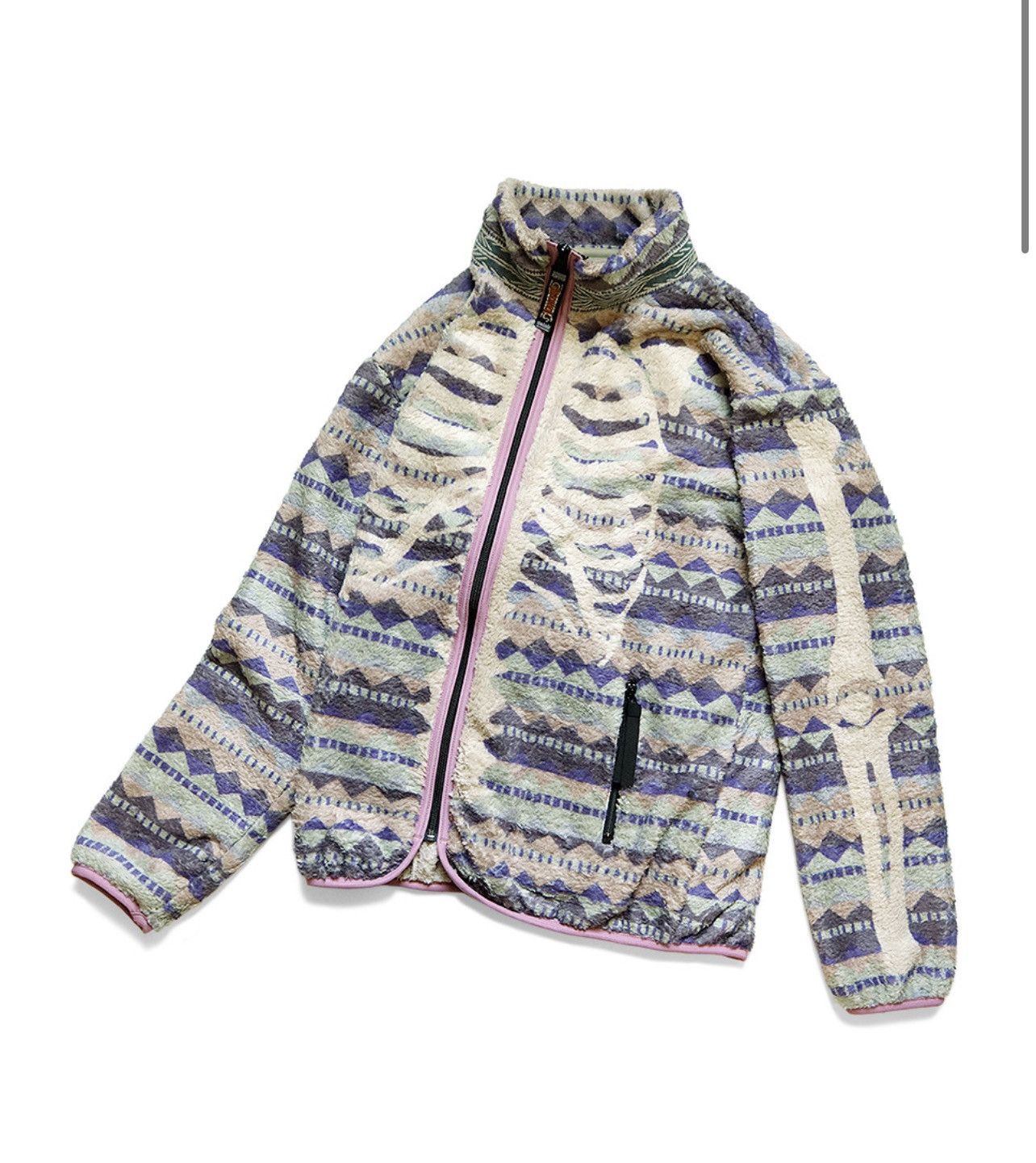 image of Kapital Ashram Stripe & Bone Pattern Fleece Zip Blouson in Purple, Men's (Size Medium)