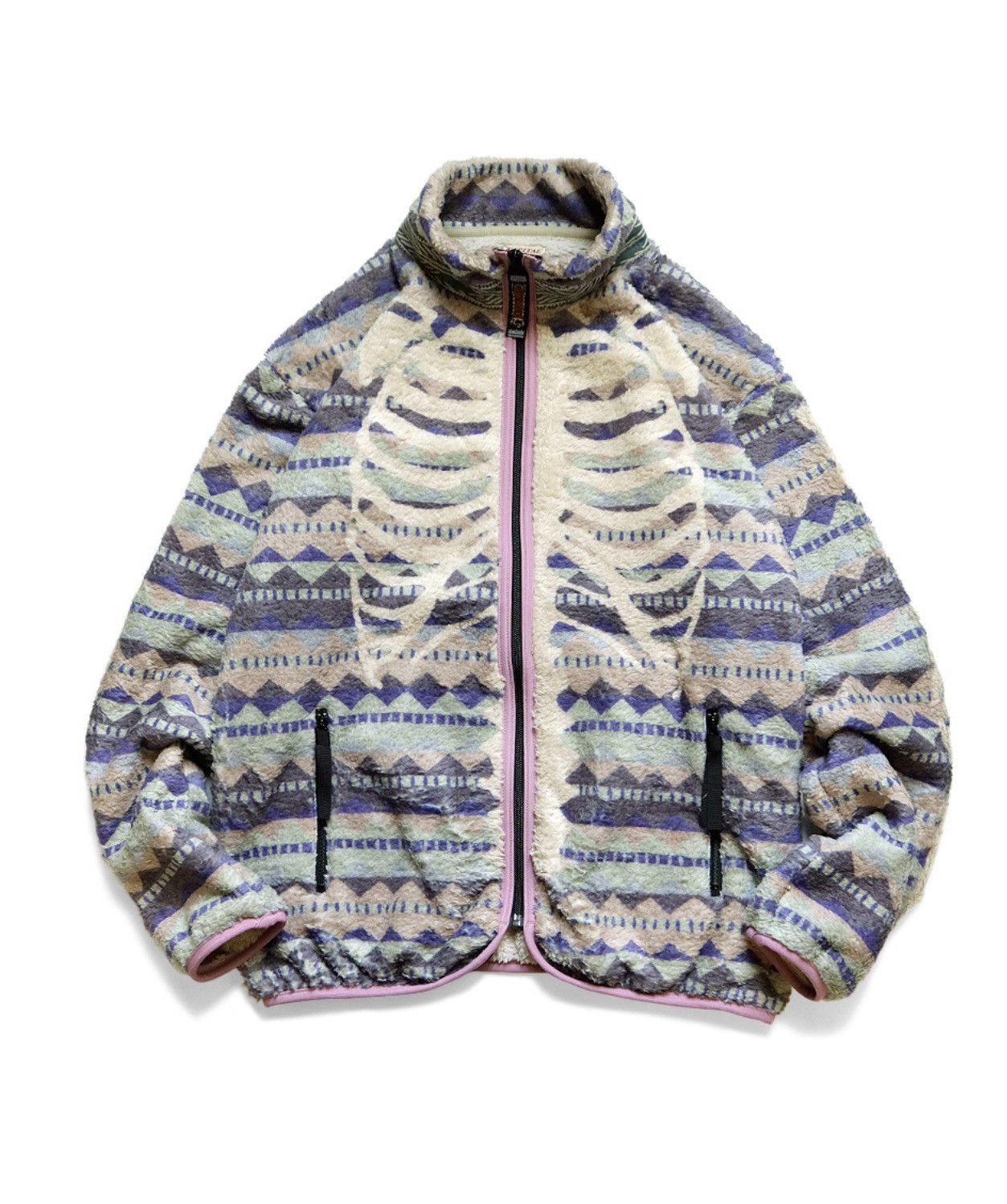 Kapital Kapital Ashram Stripe & BONE Pattern Fleece ZIP Blouson Size US M / EU 48-50 / 2 - 2 Thumbnail