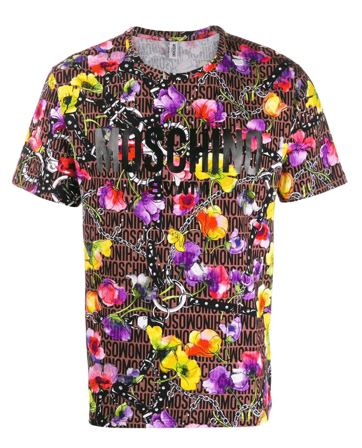 Moschino MOSCHINO Swim ALLOVER PRINTED LOGO T-Shirt in Floral&Straps Size US XS / EU 42 / 0 - 7 Thumbnail