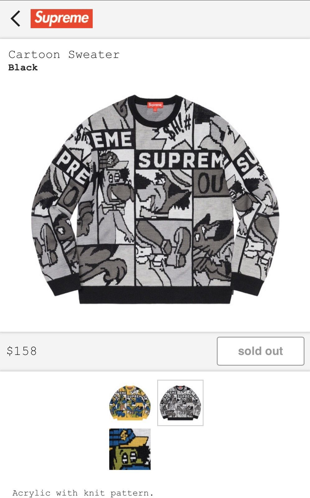 Supreme cartoon sweater store black