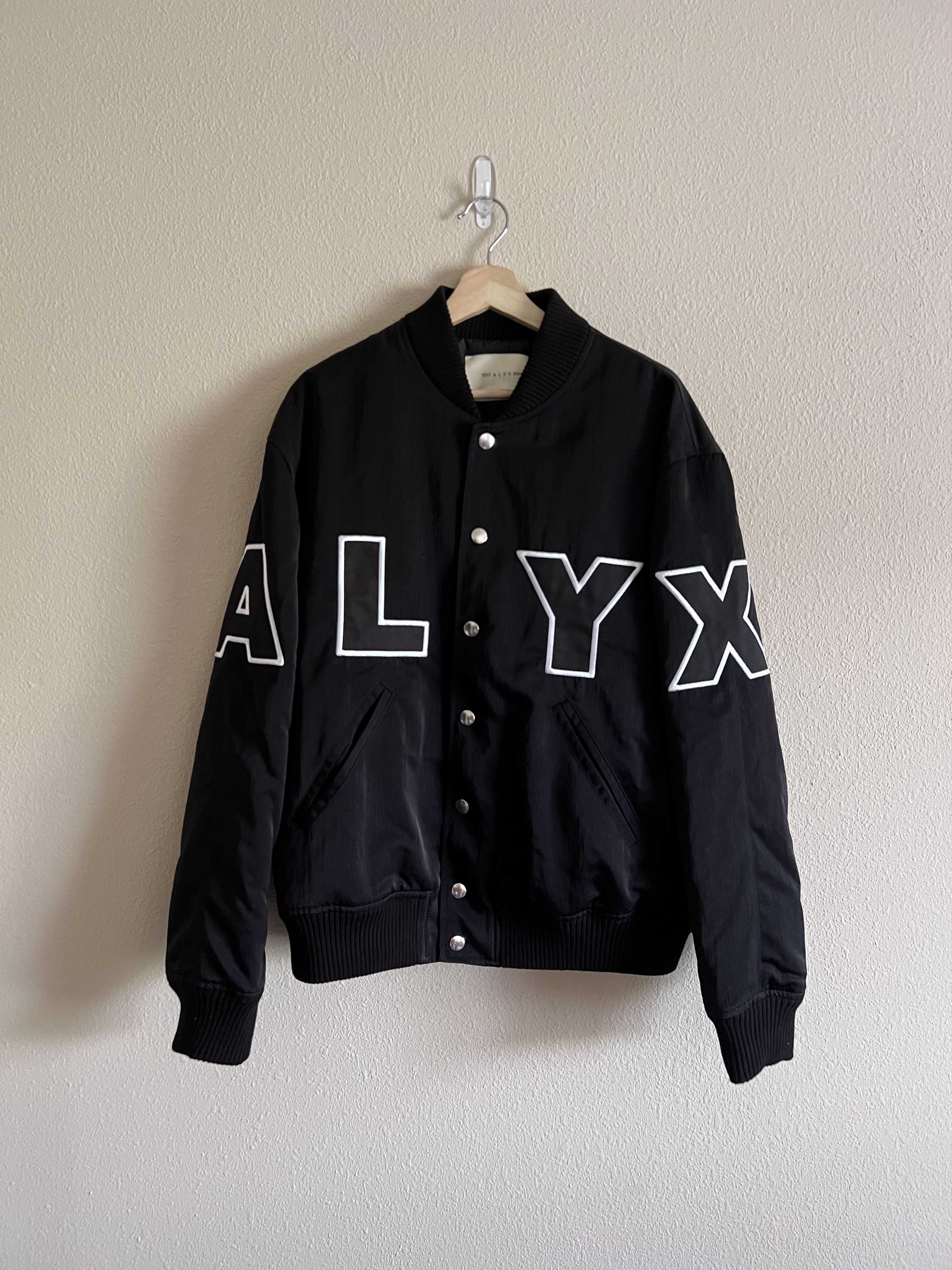 image of 1017 Alyx 9Sm Nylon Logo Varsity Jacket In Black, Men's (Size Large)