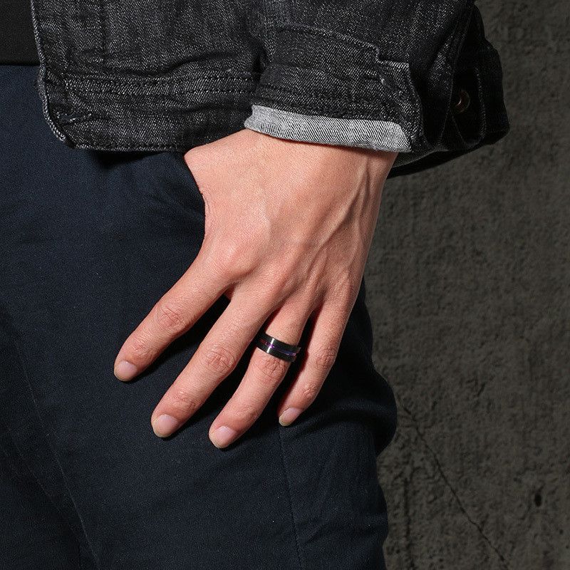 Japanese Brand 8mm Stainless Steel Thin Rainbow Line Ring Size ONE SIZE - 3 Thumbnail