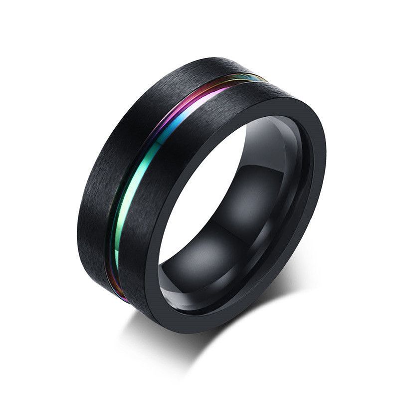 Japanese Brand 8mm Stainless Steel Thin Rainbow Line Ring Size ONE SIZE - 2 Thumbnail