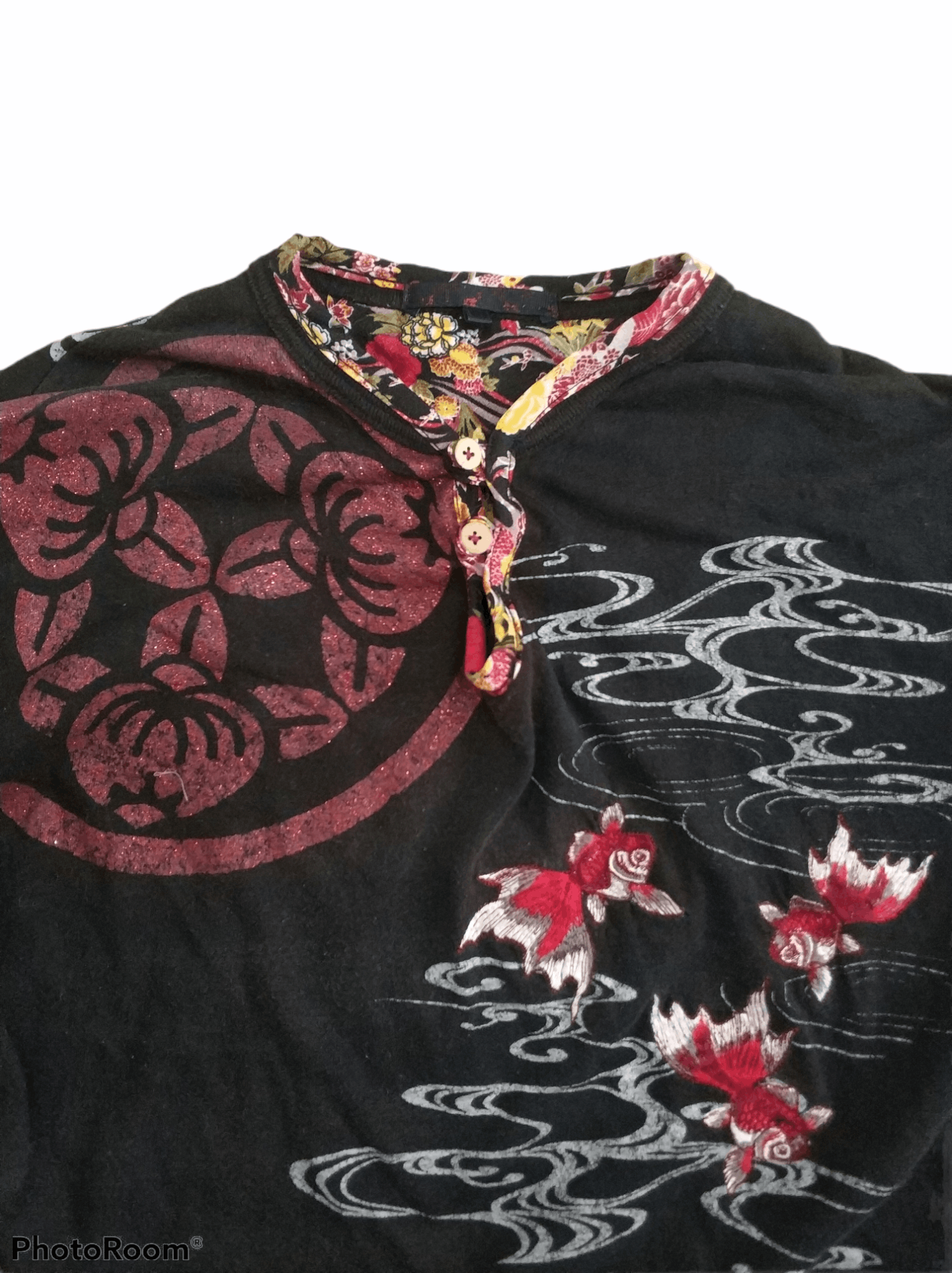 Japanese Brand 🔥Embroidered Koi Fish Overprint Japanese Sukajan Tees Size US M / EU 48-50 / 2 - 4 Thumbnail