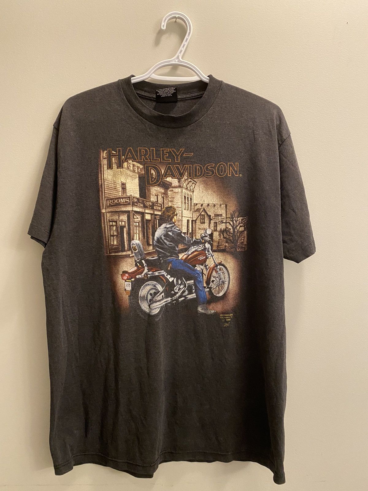 image of Harley Davidson 3D Emblem 1990 Made In The Usa in Grey, Men's (Size XL)