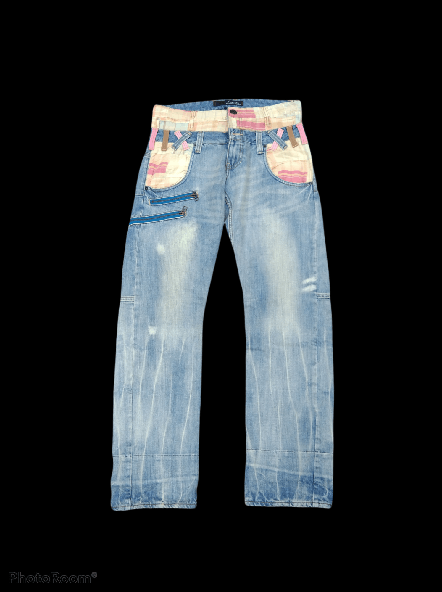 image of Distressed Denim x Hype Distressed Multipocket Double Waist Dominate Denim Pants in Washed Blue (Si