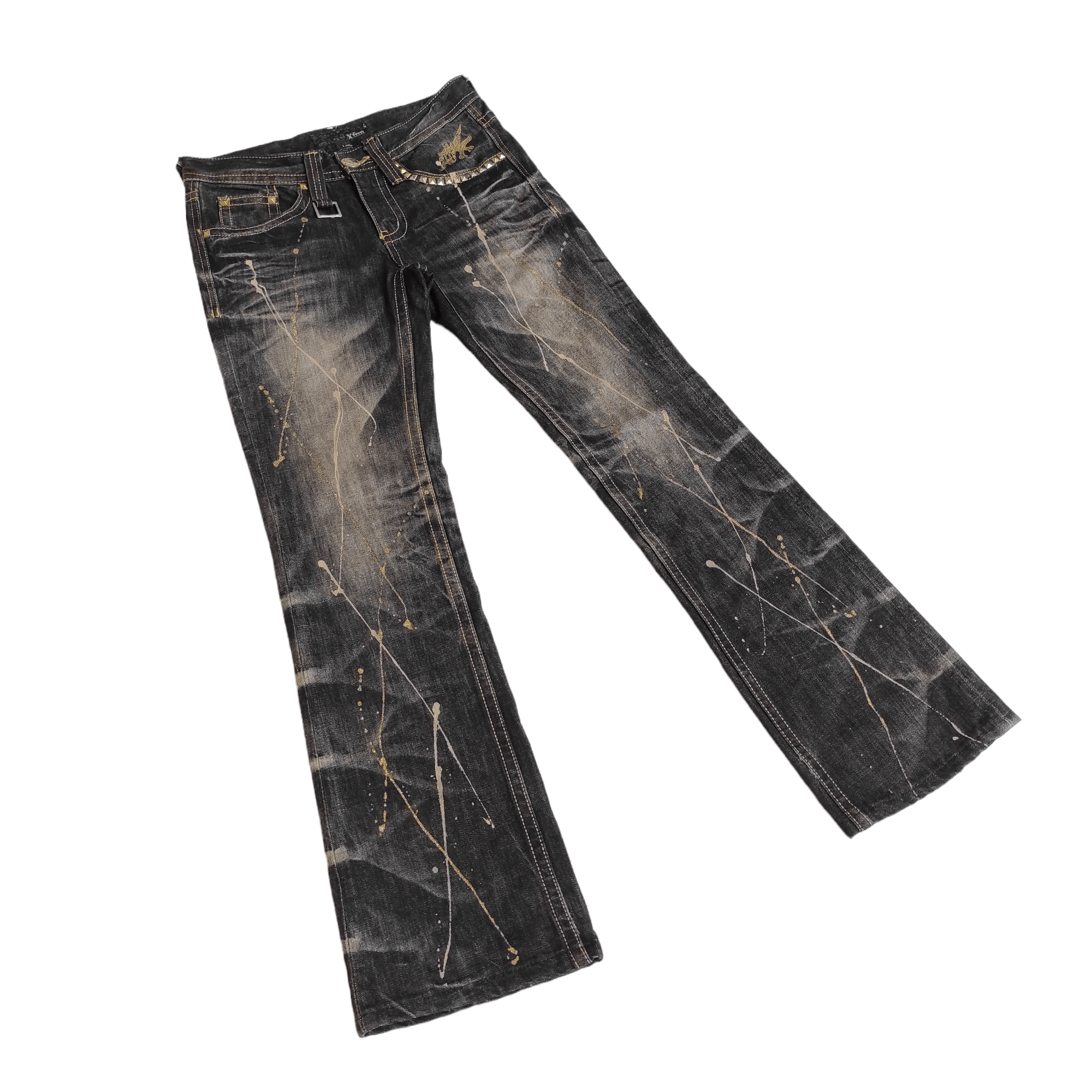 Tornado Mart Flare Jeans XFRM Splash Low Rise Boot Cut Denim size 28 Size US 28 / EU 44 - 2 Thumbnail