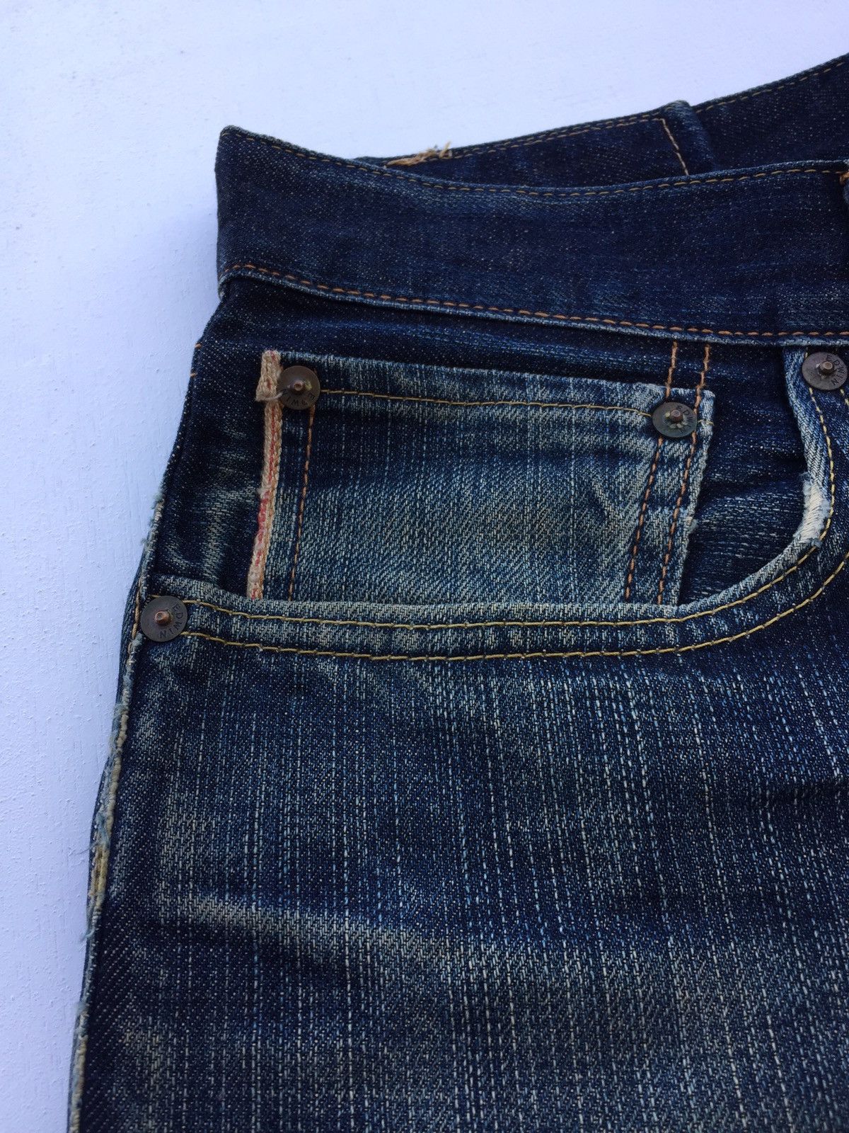 Edwin × Japanese Brand Baggy Jeans Edwin 505ZXX Selvedge Distressed Denim Size US 33 - 3 Thumbnail